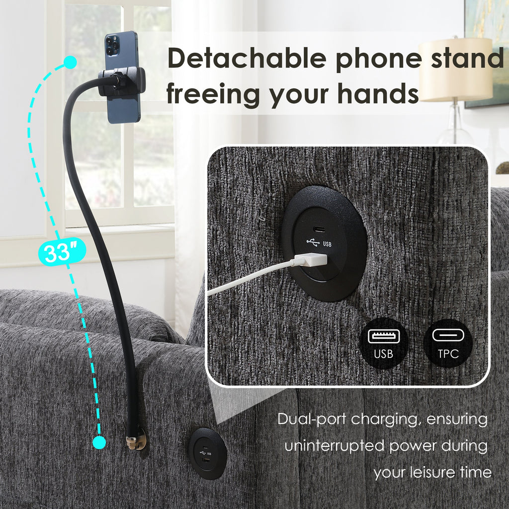 96.5'' Chenille Sectional Sofa with Storage Ottoman and Pockets,Adjustable Phone Holder,Wide Seat,4 Seat L Shaped Couch Set,Comfy Sofa with USB Charger for Living Room,Apartment,3 Colors