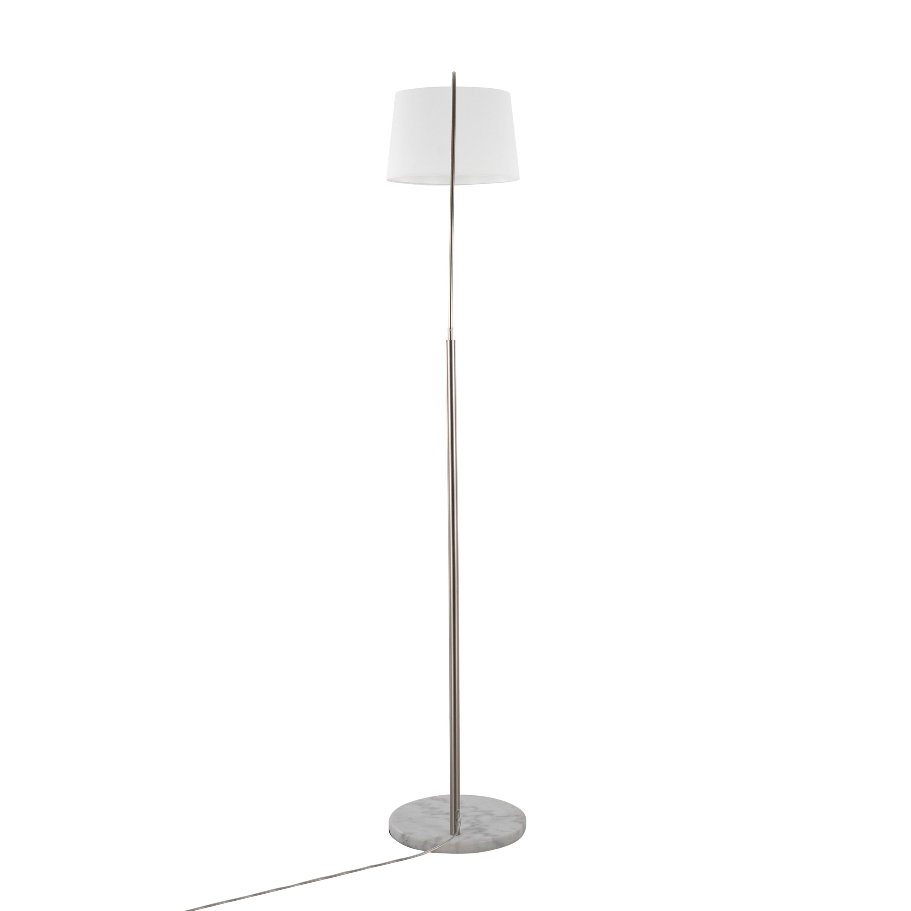 March Contemporary Floor Lamp in White Marble and Nickel with White Linen Shade by LumiSource
