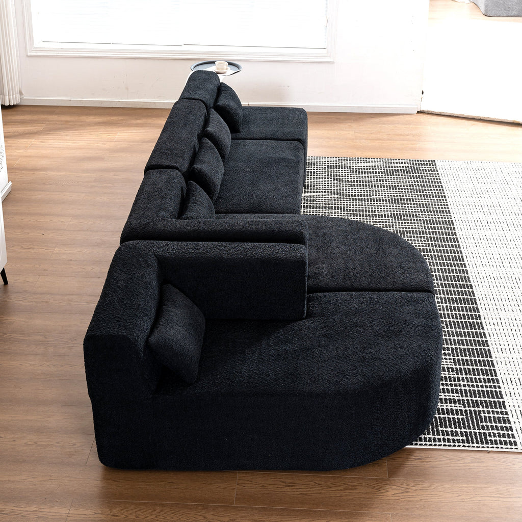 144' Upholstered Sofa Free-combined Sofa Couch with Two Chaise Lounge and Five Back Pillows for Living Room(Old SKU: N719S001600B), Black