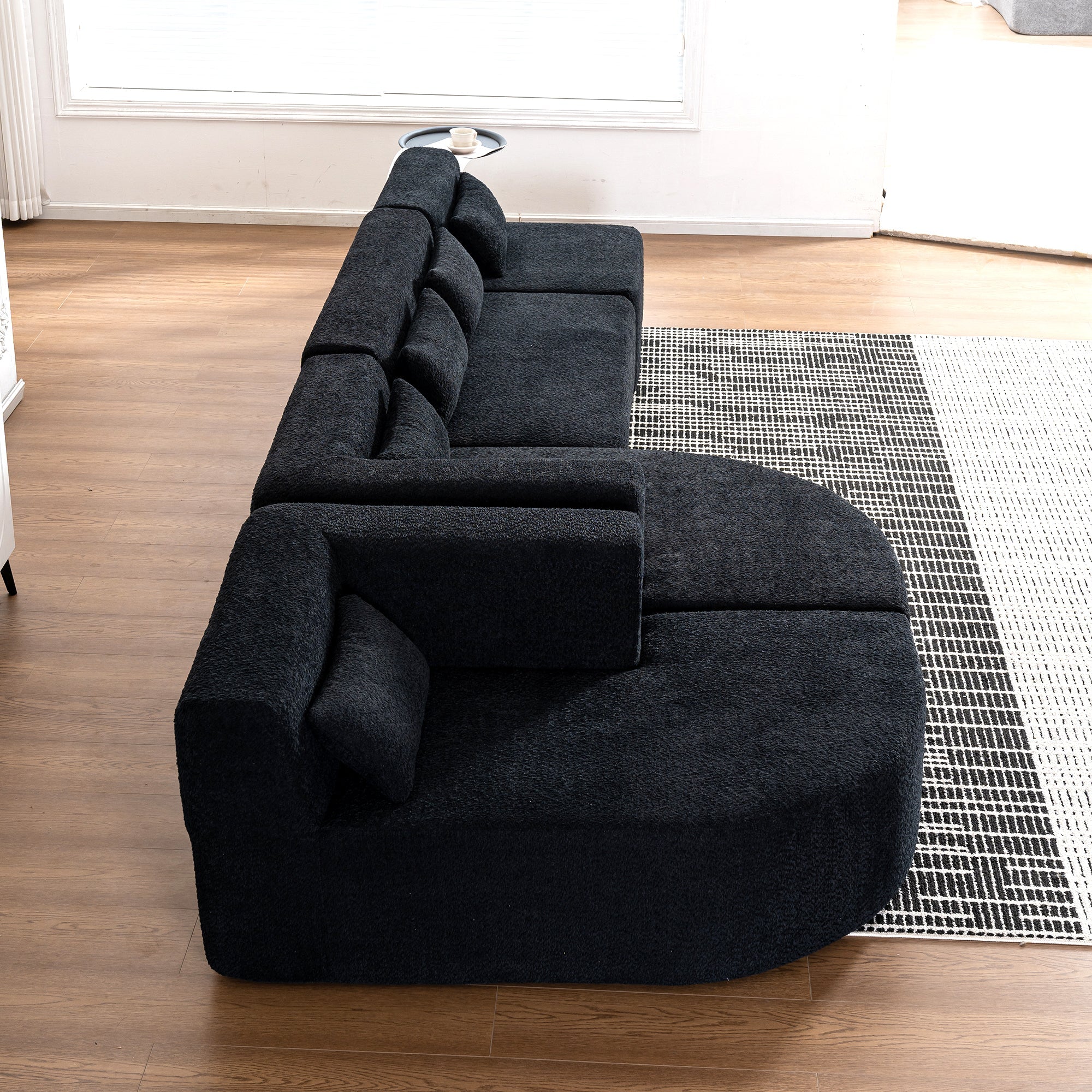 144' Upholstered Sofa Free-combined Sofa Couch with Two Chaise Lounge and Five Back Pillows for Living Room(Old SKU: N719S001600B), Black