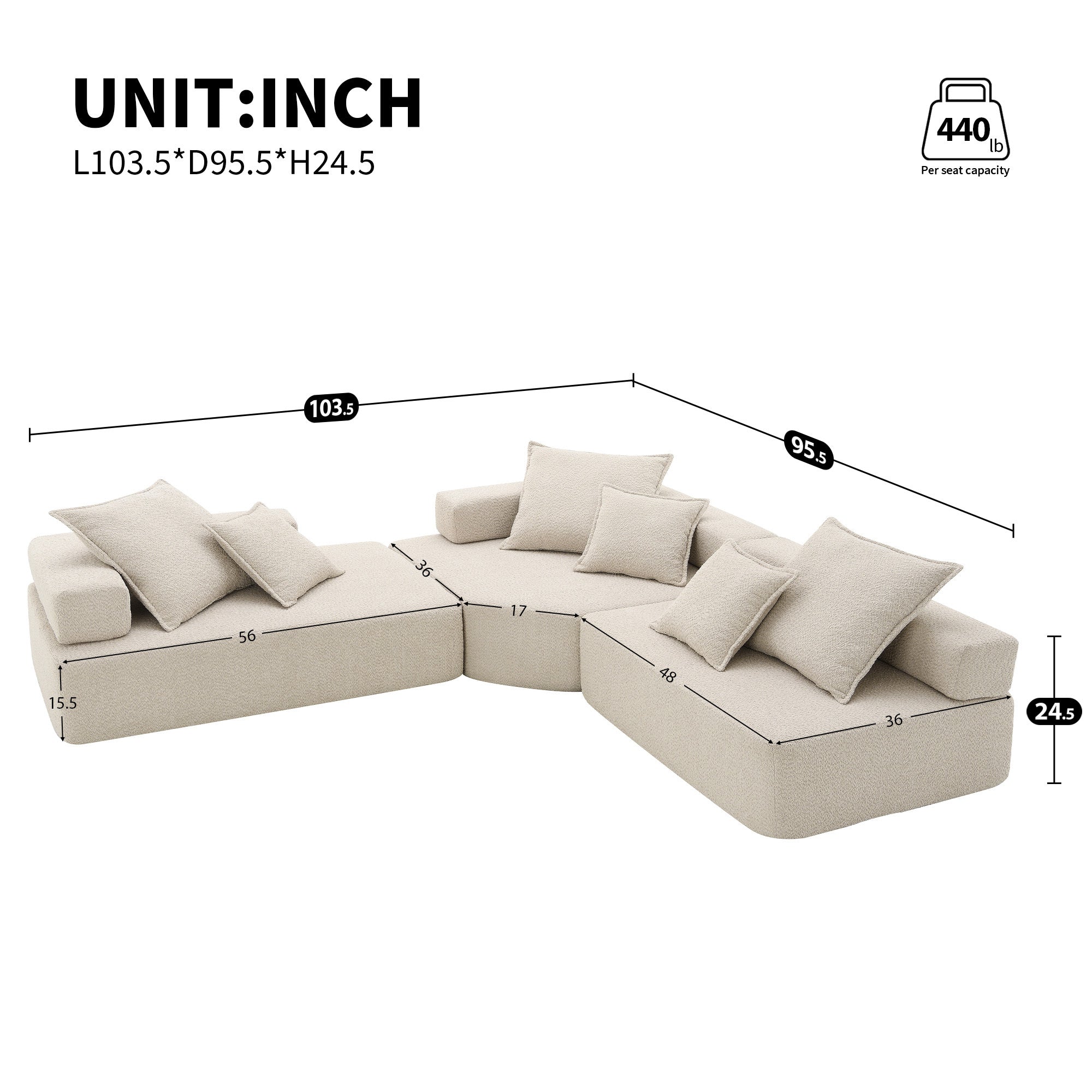 Oversized Modular L Shaped Sectional Sofa,Luxury Boucle Floor Couch Set,Convertible Compressed Couch,Spacious Foam-Filled Sofa for Living Room,3 PC Free Combination,2 Colors