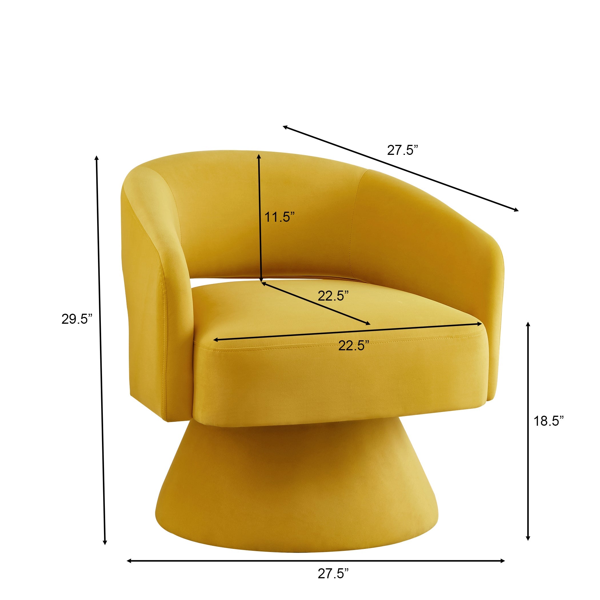 Modern Swivel Barrel Chair, Upholstered Velvet Round Accent Chairs,360 Degree Comfy Swivel Chair with Open Backrest, Single Chair Armchair for Living Room Bedroom, Homerest, Yellow