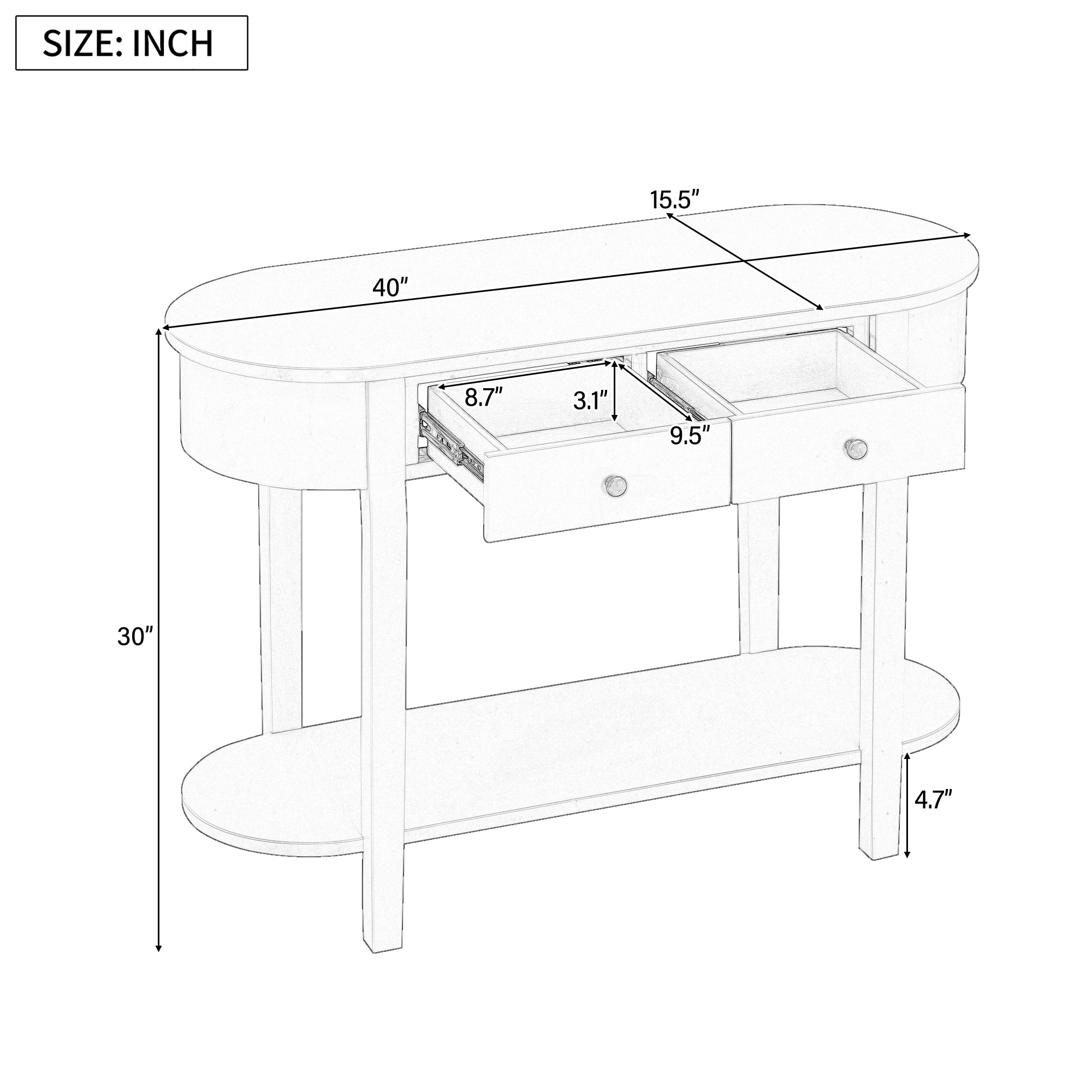 TREXM Elegant Retro Console Table with Curved Design and Smooth Glaze for Entryways, Living Rooms and hallways (Grey)