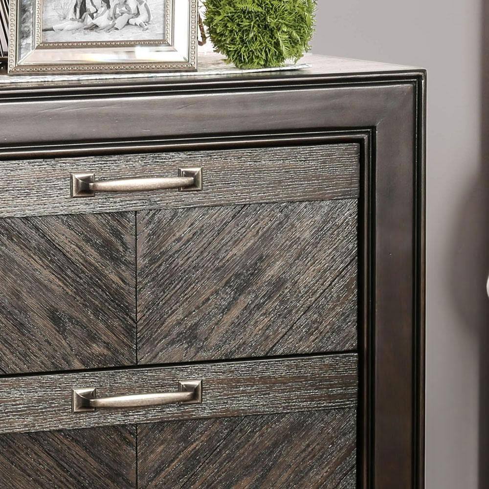 Espresso Color 1pc Nightstand V-Shape Plank Design Bedroom Furniture Bedside Table Nickel Bar Pull Solidwood 2- Storage Drawers