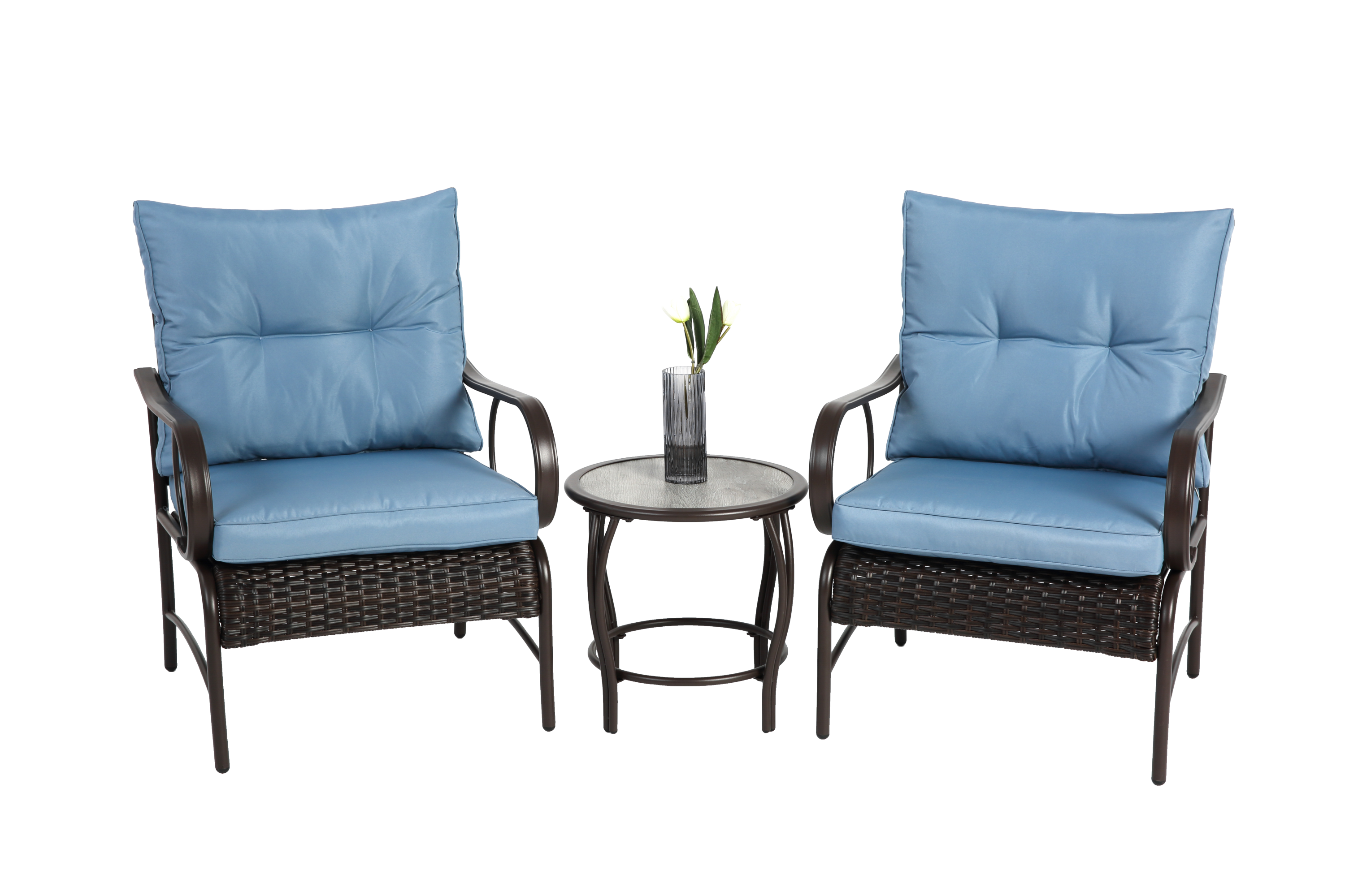 3 Pieces Patio Set Outdoor Wicker Furniture Sets Modern Rattan Chair Conversation Sets with Coffee Table