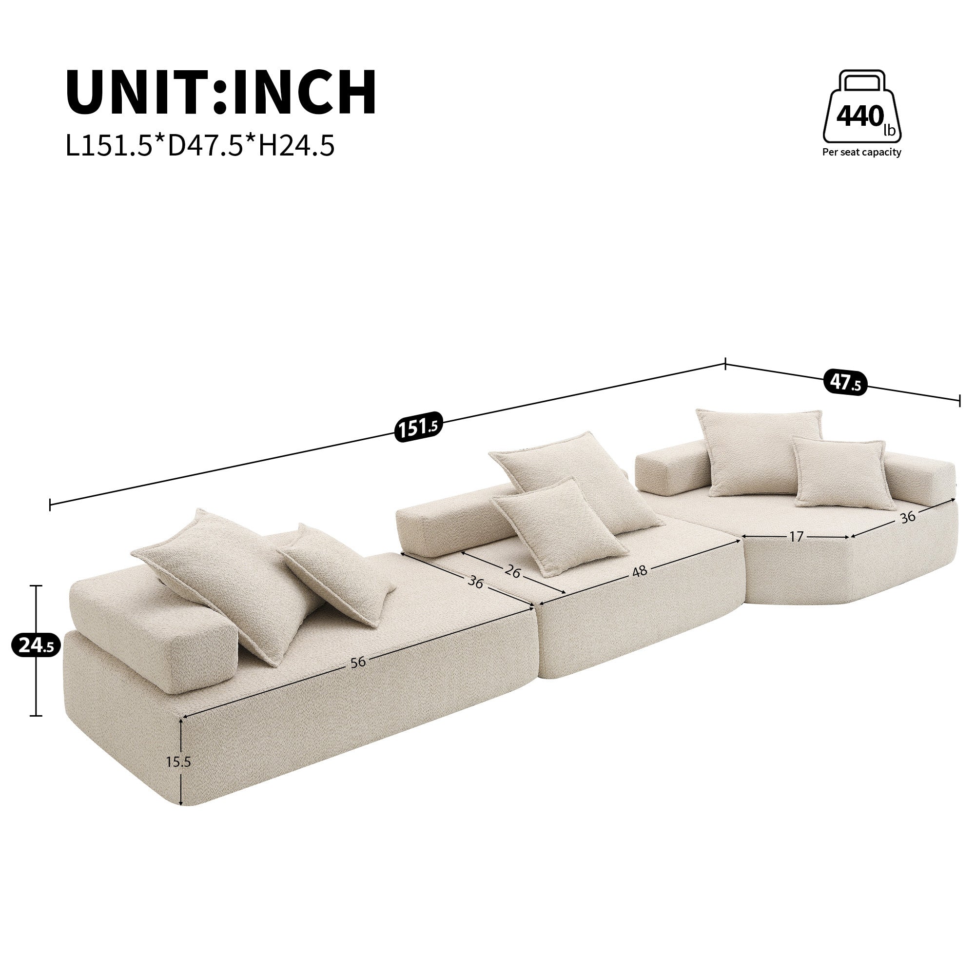 Oversized Modular Sectional Sofa,Luxury Boucle Floor Couch Set,Convertible Compressed Couch,Spacious Foam-Filled Sofa for Living Room,3 PC Free Combination,2 Colors