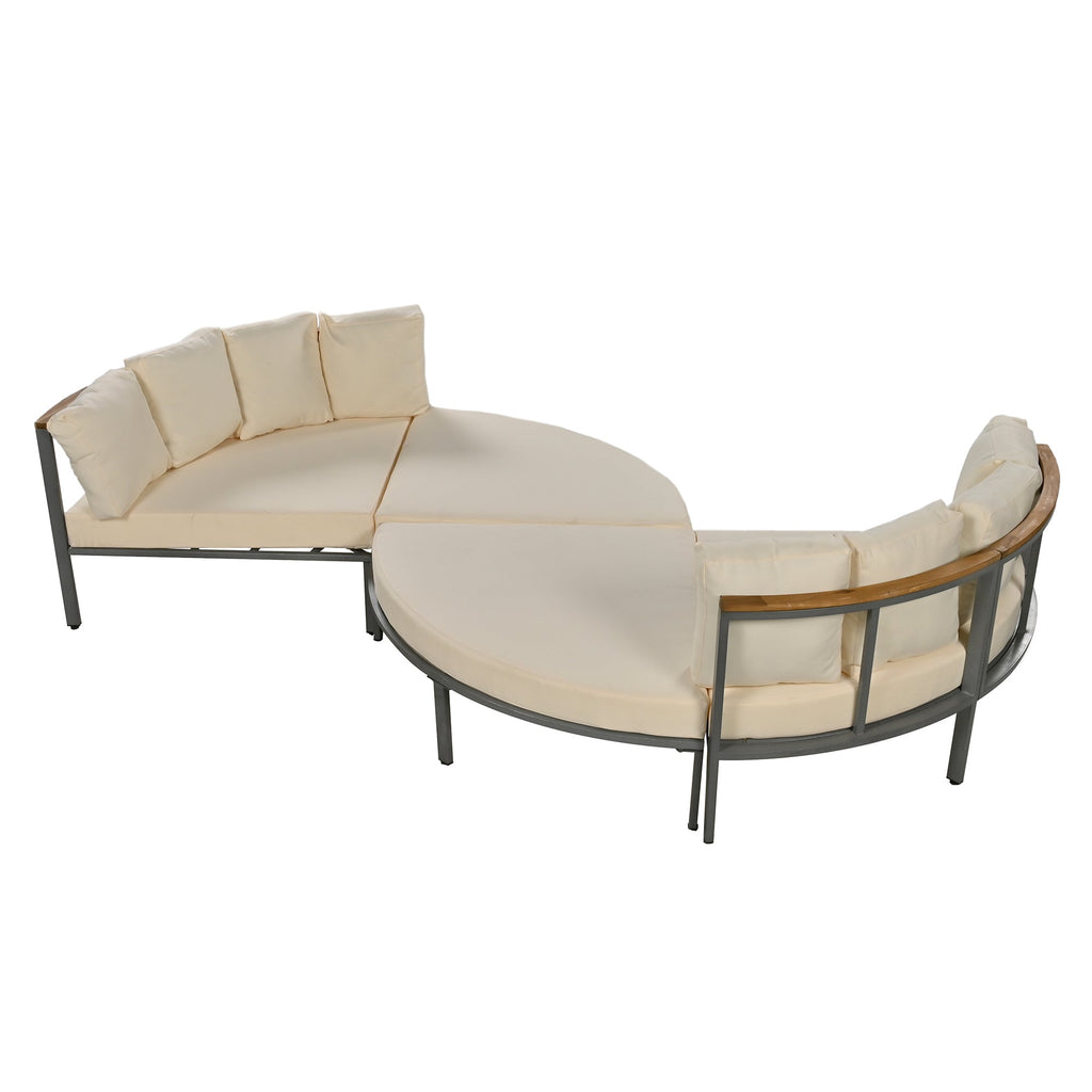 U-style Patio Furniture Set, 4 Piece Round Outdoor Conversation Set All Weather Metal Sectional Sofa with Cushions
