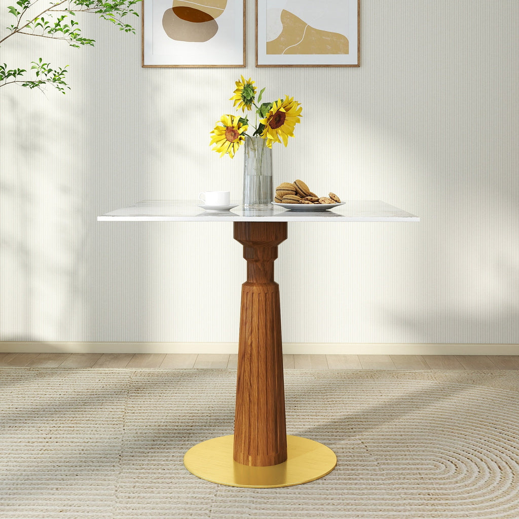 Modern Square Dining Table, 33.5' Sintered Stone Table with Wooden Leg & Gold Base, 2 - Person Kitchen Table for Small Space, 150lbs Weight Capacity(Only the Negotiation Table)