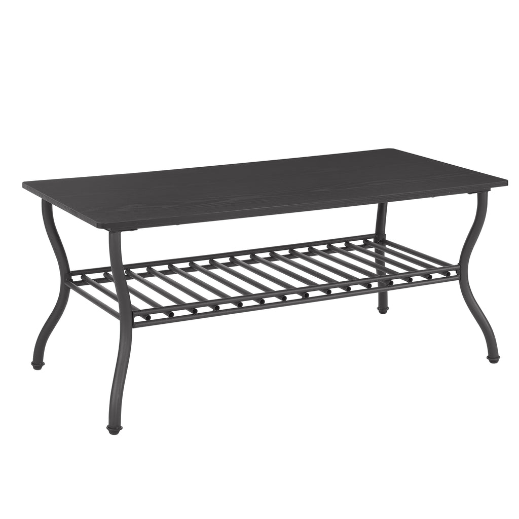 Modern Style 3-Piece Coffee Table Set Rectangle Coffee Table with 2 Square End Side Table Retro Design Coffee Table with Sturdy Base for Living Room Decor (Black)