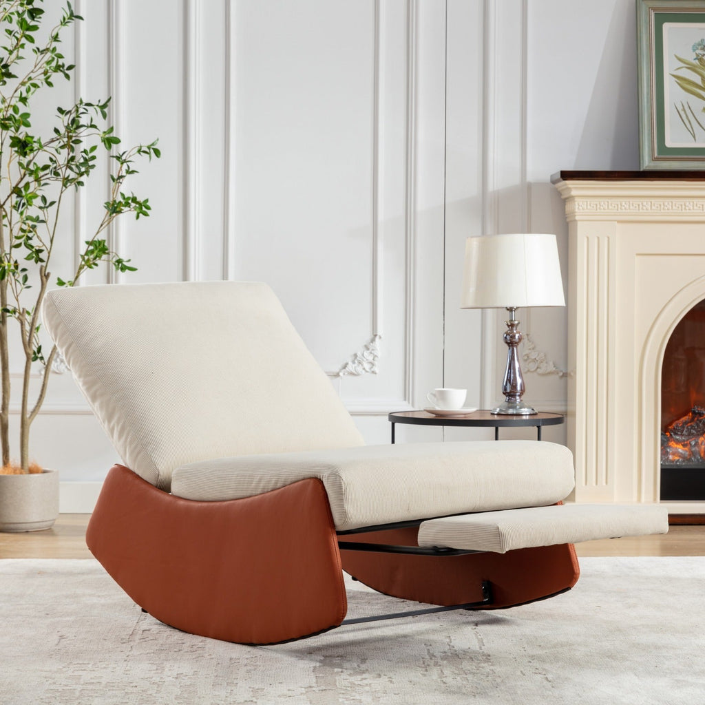 Modern Rocking Chair Recliner, Comfy Rocker Nursery Chair with Footrest, Accent Reading Chair, Upholstered Lounge Chair for Relaxing, Resting,Soft Padded Rocker  for Indoor Living Room Bedroom,Orange