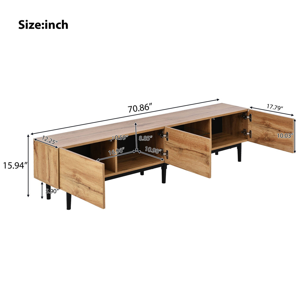 Modern TV Stand with 4 Cabinets& Open Shelves, Color-matching Media Console Table for TVs up to 80'' with LED Light, Entertainment Center with Drop Down Door for Living Room, Bedroom, Home Theatre