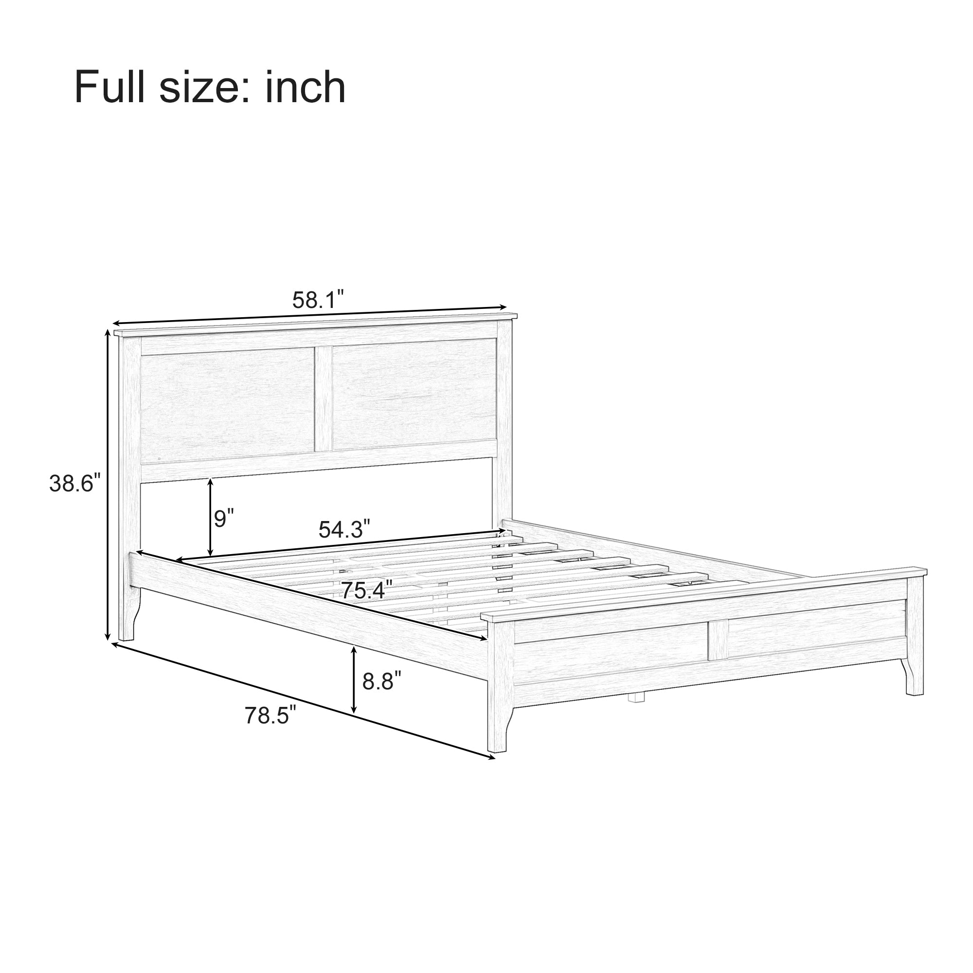 Modern Espresso Solid Wood Full Size Platform Bed with Sturdy Wooden Slats Support