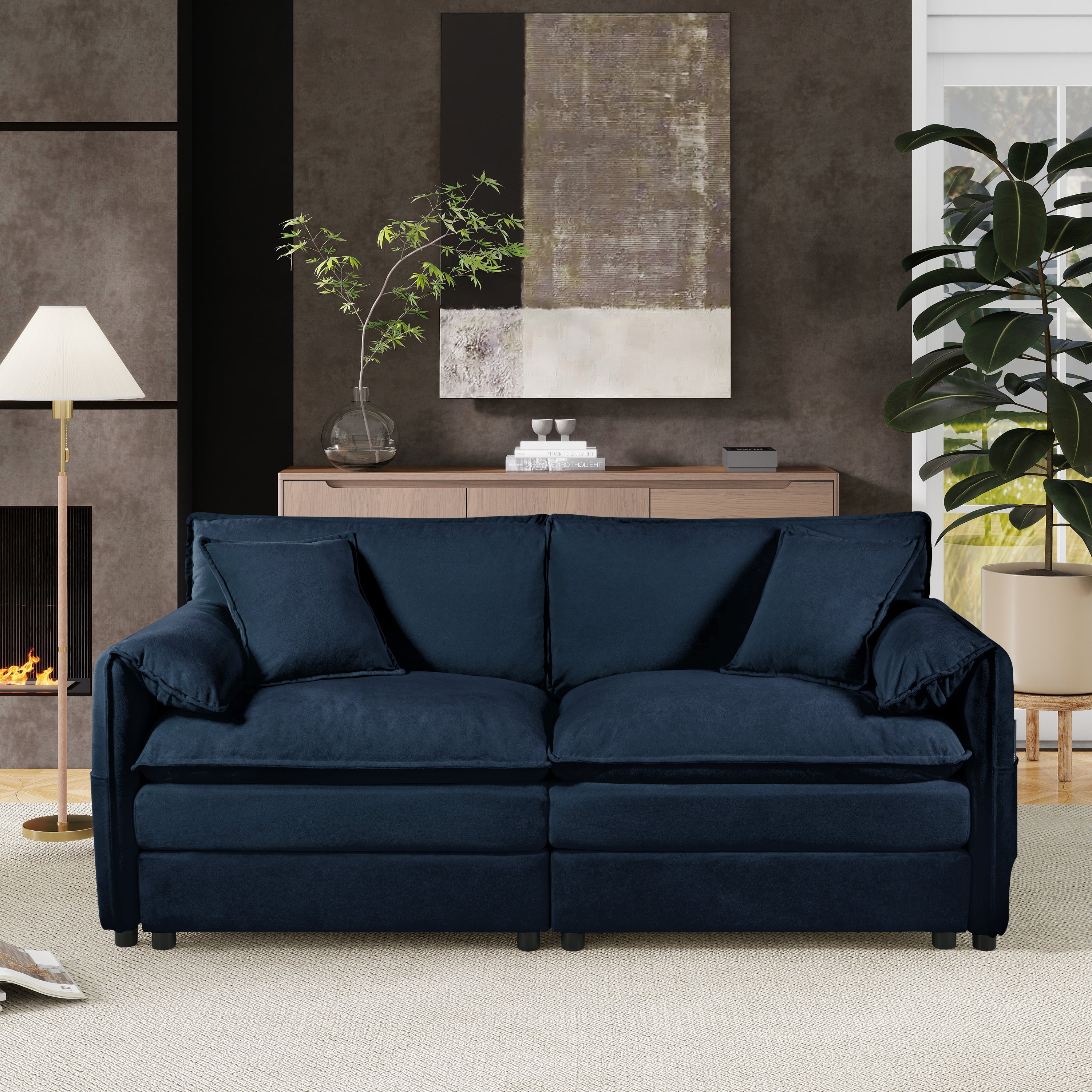 Oversized Chenille Loveseat Sofa, Oversized 2-Seater Small Cloud Couch, Modern Comfy Deep Seat Love Seat for Living Room Bedroom Office Apartment,DIY Combination,Blue