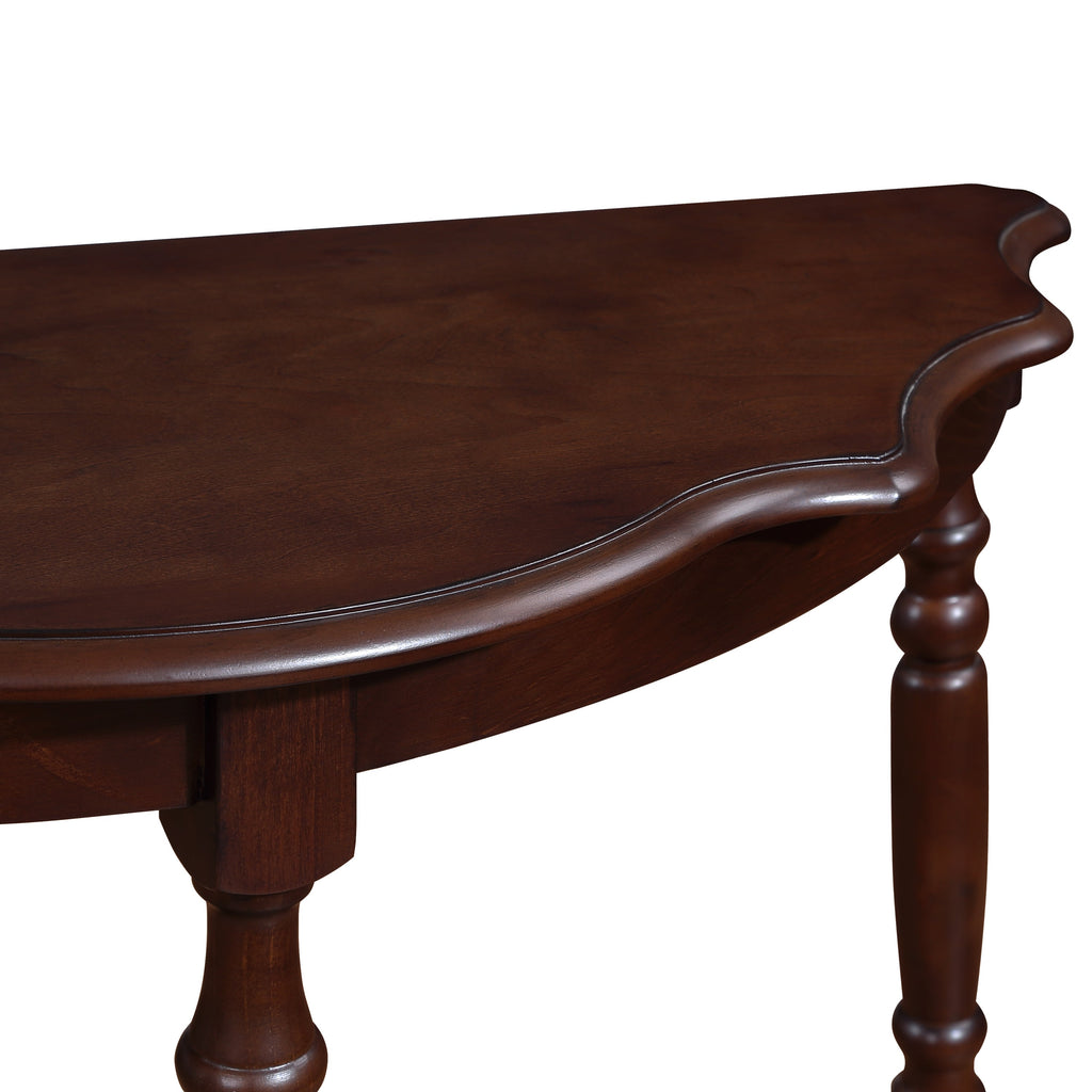 42'' Retro Circular Curved Half-Moon Console Table with Cloud Design Top and Open Shelf Solid Wood Frame and Legs, Light Espresso