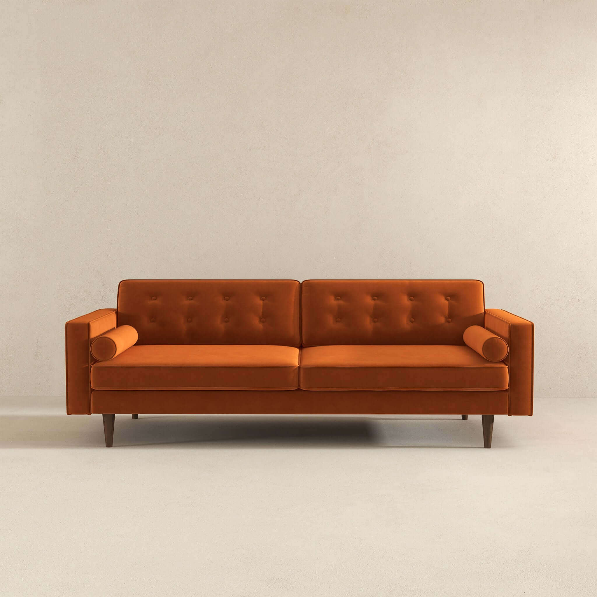 Mid Century Modern Design Burnt Orange Velvet Sofa