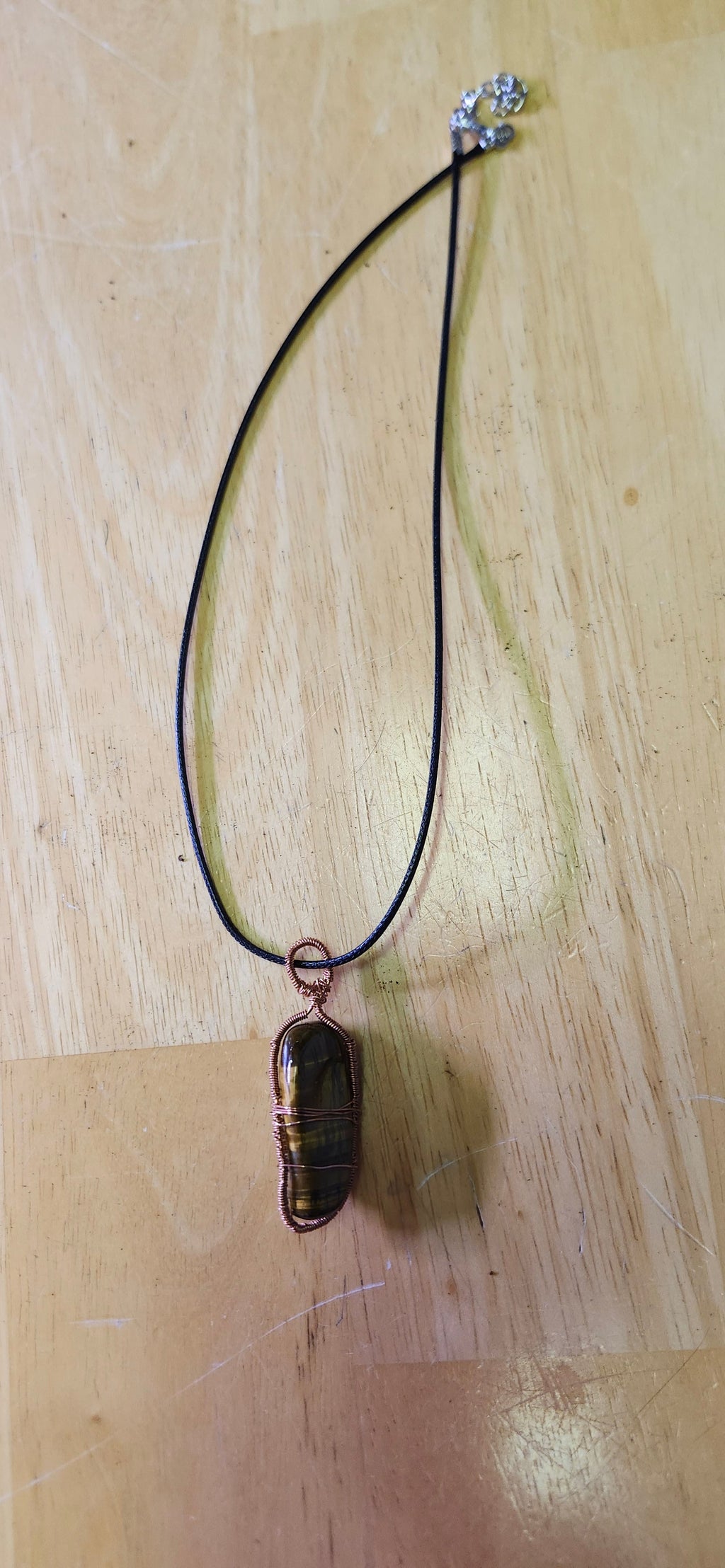 Handmade Copper Wire Wrapped Tigers Eye Pendant Necklace
