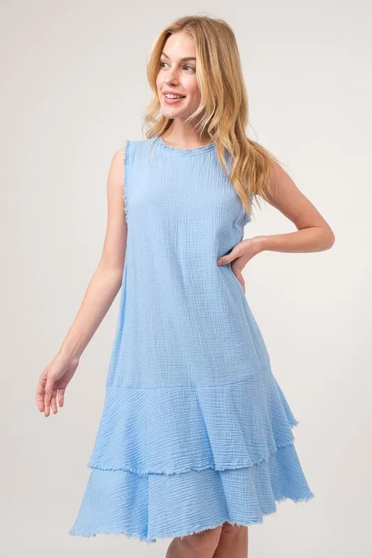 And The Why Washed Fringe Detail Tiered Dress