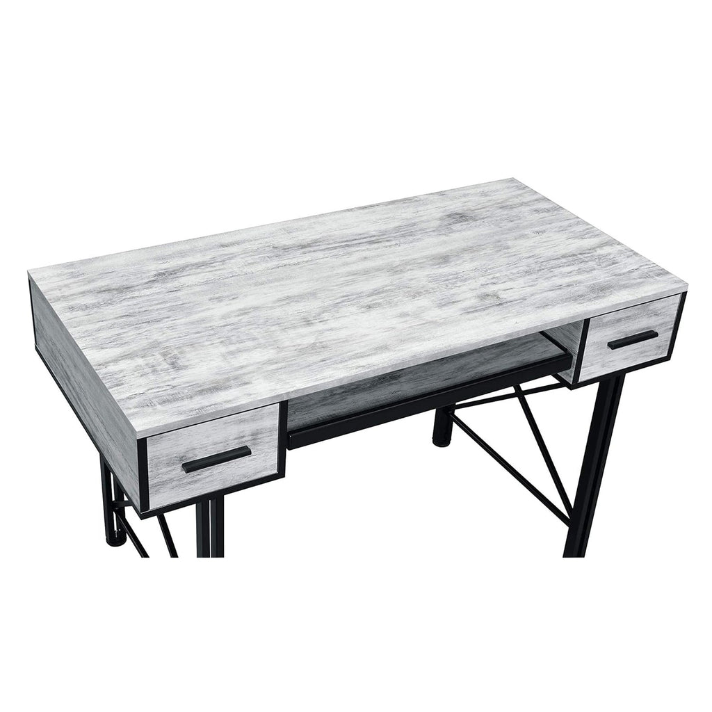 Rectangular Computer Desk with 2 Drawers, Antique White and Black