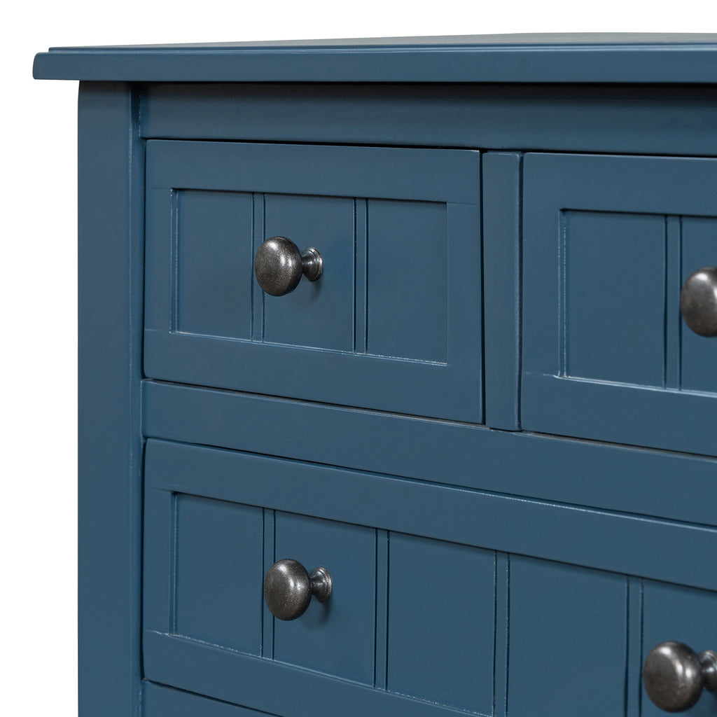TREXM Narrow Console Table, Slim Sofa Table with Three Storage Drawers and Bottom Shelf (Navy)