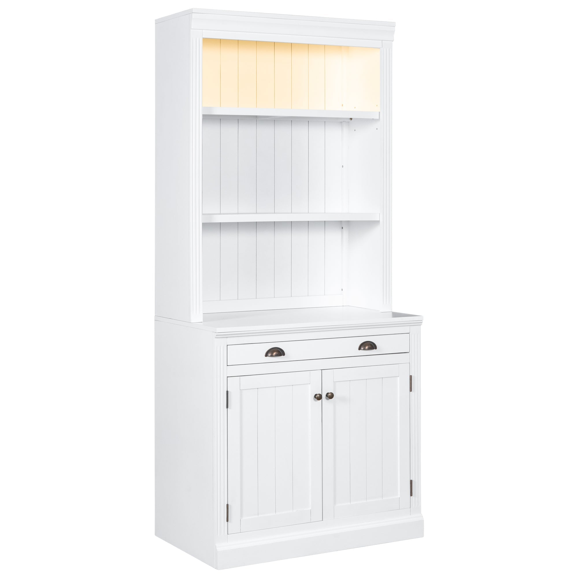 83.4"Tall Bookshelf Suite, Modern Bookcase Suite with LED Lighting,Doors and Drawers,2-Piece Set Storage Bookcase with Open Shelves for Living Room,Home Office,White