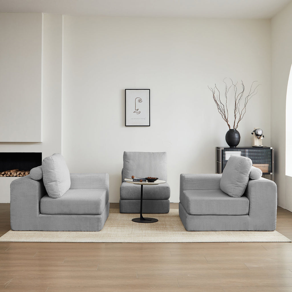 108'' Modular Sectional 3-Seater Cloud Sofa,Corduroy Convertible Sofa Bed