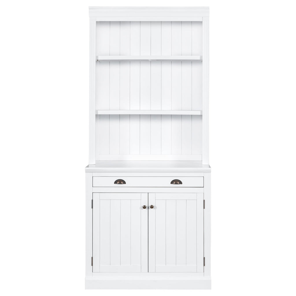 83.4"Tall Bookshelf Suite, Modern Bookcase Suite with LED Lighting,Doors and Drawers,2-Piece Set Storage Bookcase with Open Shelves for Living Room,Home Office,White