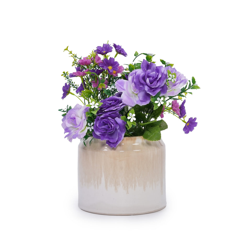 Set of 2 Gradient Ceramic Flowerpot, Modern Planter for Patio, Garden, Windowsill - White Brown