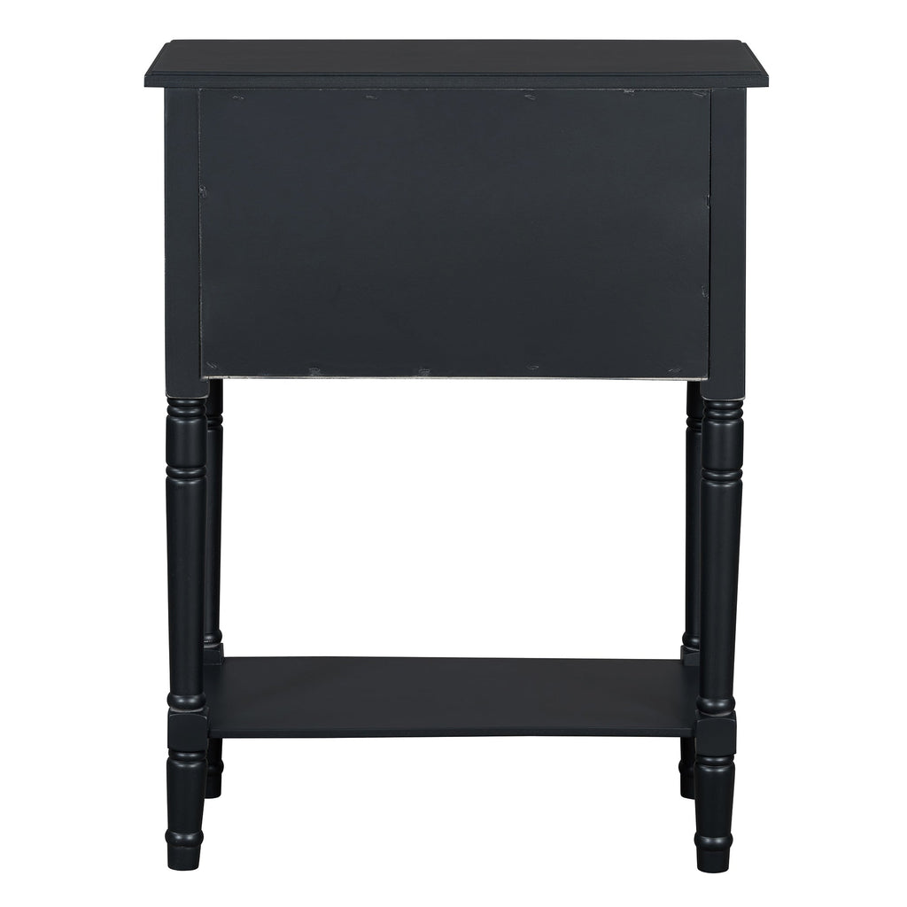 TREXM Narrow Console Table, Slim Sofa Table with Three Storage Drawers and Bottom Shelf (Black)