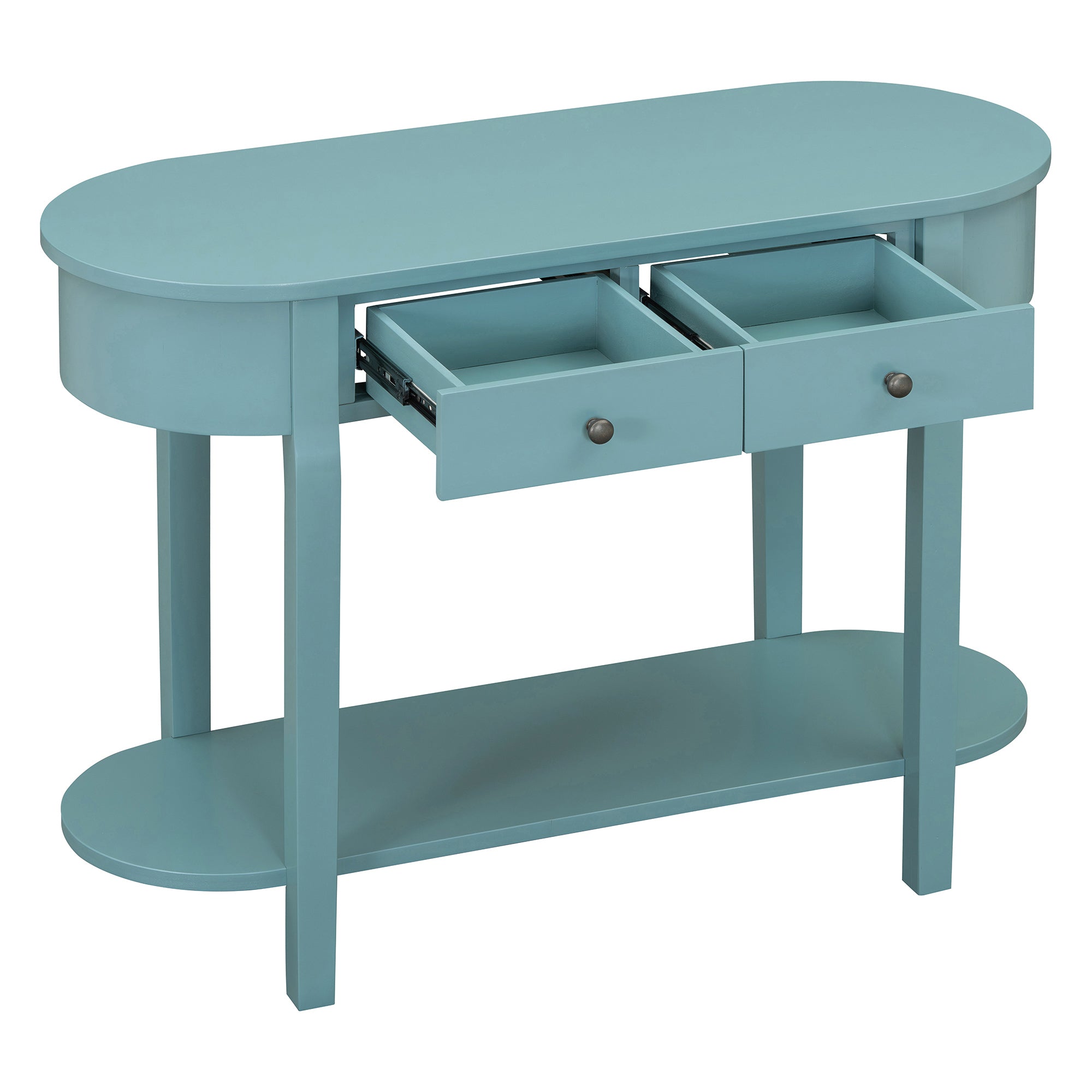 TREXM Elegant Retro Console Table with Curved Design and Smooth Glaze for Entryways, Living Rooms and hallways (Turquoise Green)