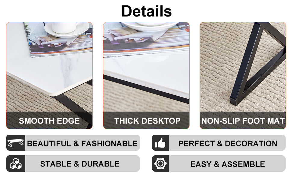 A coffee table made of rock slab material, with a smooth and natural surface that complements the modern design of the black metal legs, making it suitable for living rooms of all sizes.47*23.6