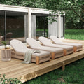 Outdoor Rope Chaise Lounge Set of 9, Patio Lounge Chairs, Outside Poolside Lounge Furniture, Teak look wood Side Table and Beige Cushions, Chaise Lounge with Adjustable Backrest( Beige rope)