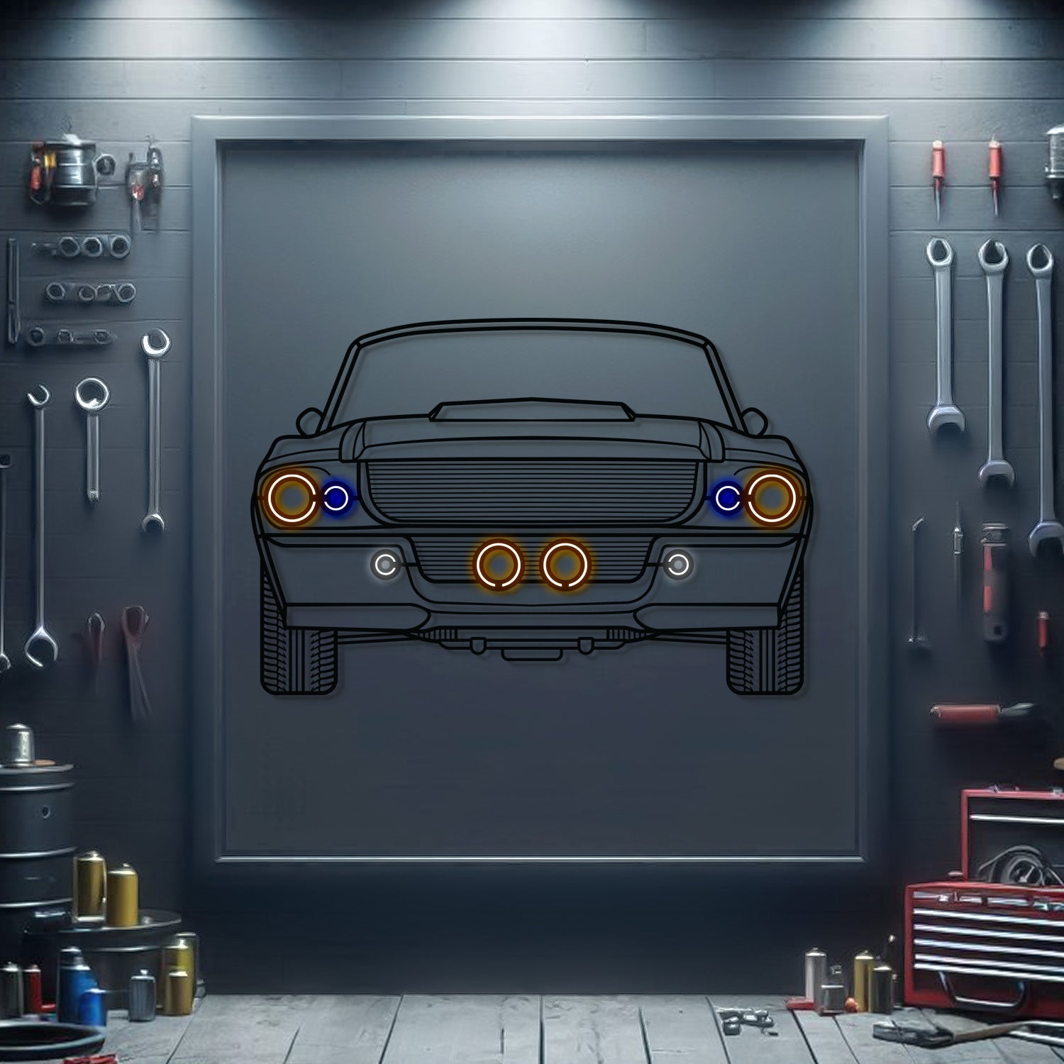 1967 Shelby GT500 Front View Metal Neon Car Wall Art - MTN0161