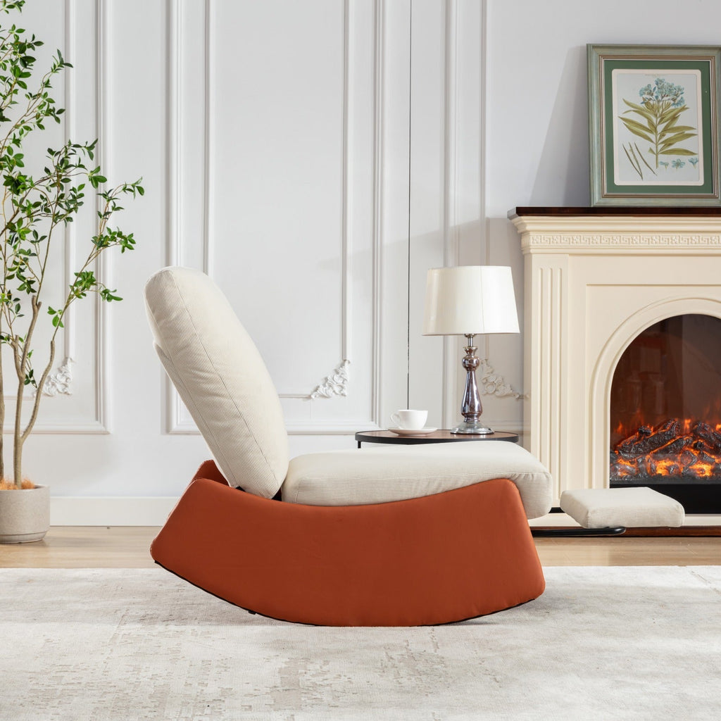 Modern Rocking Chair Recliner, Comfy Rocker Nursery Chair with Footrest, Accent Reading Chair, Upholstered Lounge Chair for Relaxing, Resting,Soft Padded Rocker  for Indoor Living Room Bedroom,Orange