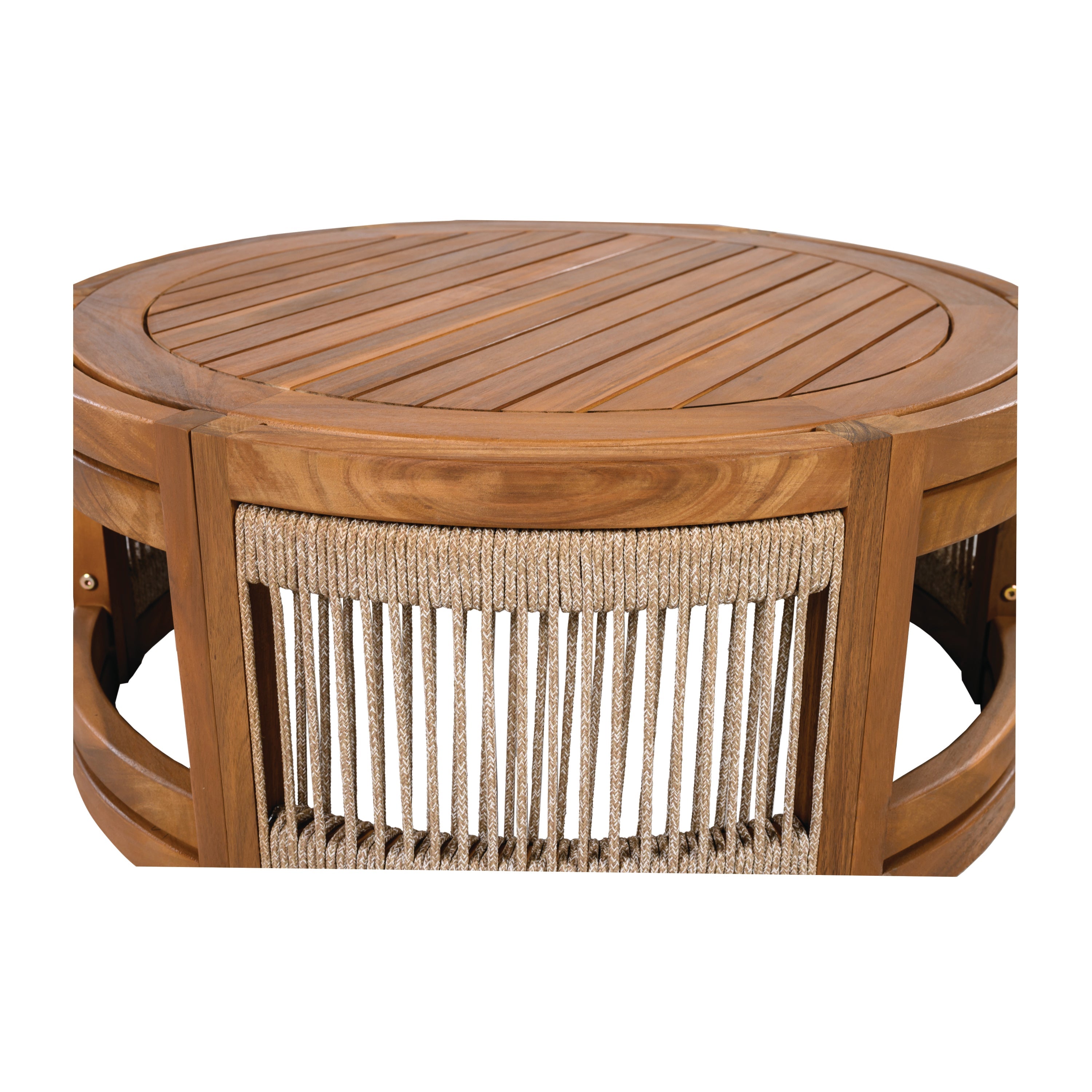 27.95' Acacia Wood Outdoor Coffee Table - Handwoven Rope Accent Boho Patio Table with All-Weather Durability