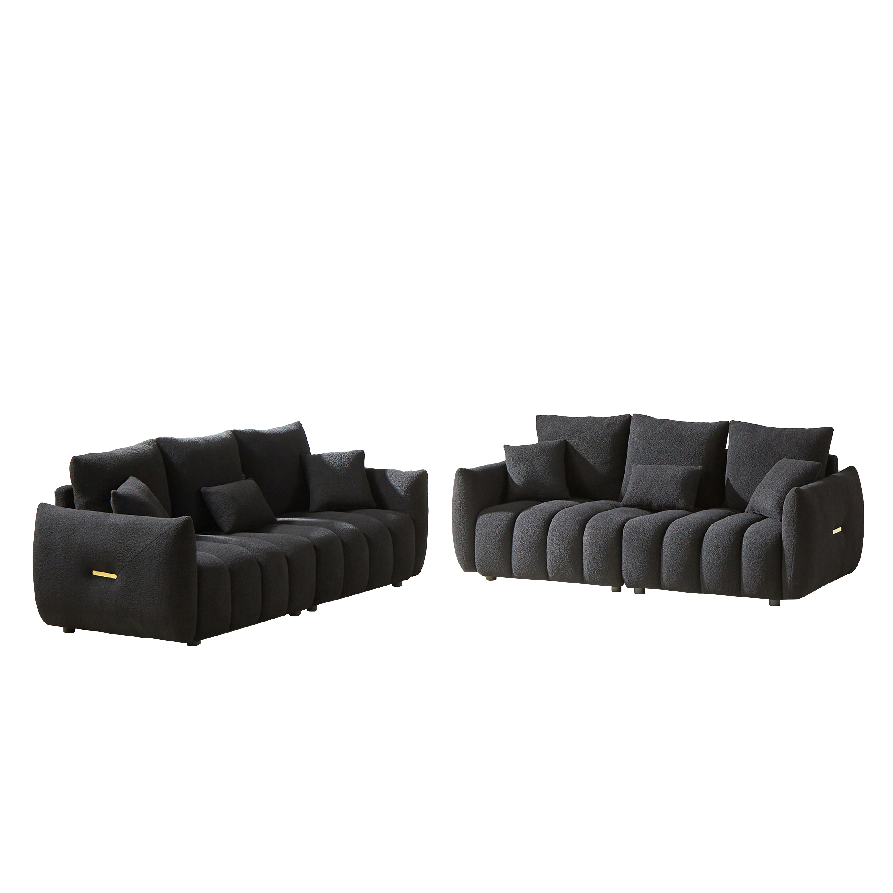 3 Seater + 3 Seater Combo Sofa Modern Living Room Sofa, Teddy Sofa, Wooden Frame, 6 Cushions, Apartment Sofa Furniture