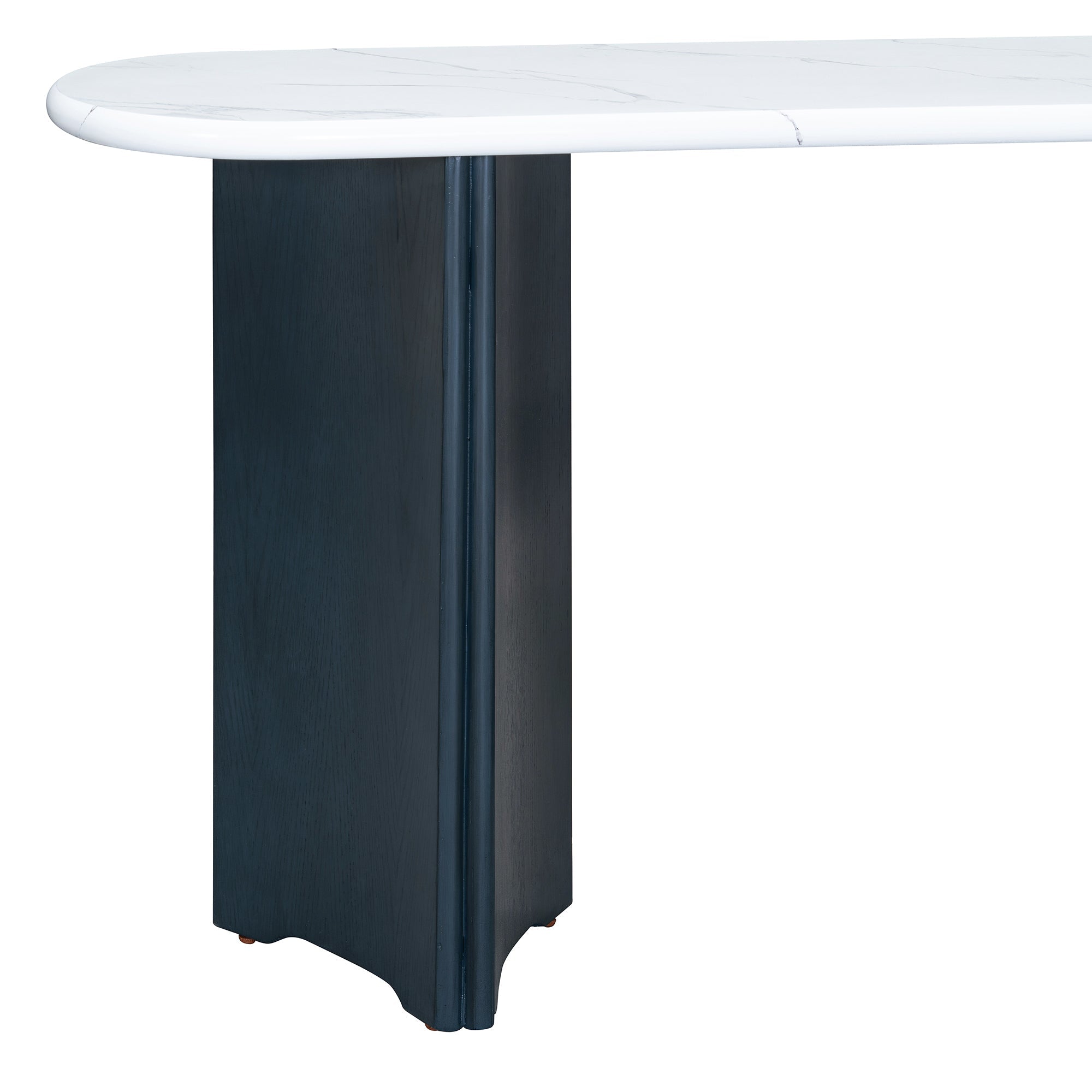 TREXM Narrow Console Table, Entryway Table with Oval Faux Marble Top, Rustic Sofa Table with Curved Legs, Hallway Accent Table for Entrance and Living Room (Navy+White)