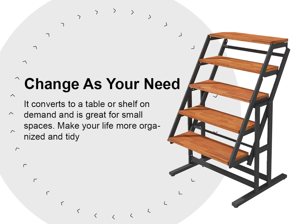 Extendable Dining Table Convertible 2 in 1 Shelf to Table with Metal Frame Industrial and Rustic Style for Small Spaces, Kitchen & Dining Room