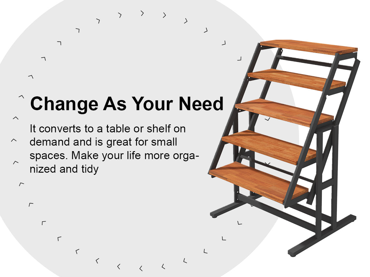 Extendable Dining Table Convertible 2 in 1 Shelf to Table with Metal Frame Industrial and Rustic Style for Small Spaces, Kitchen & Dining Room