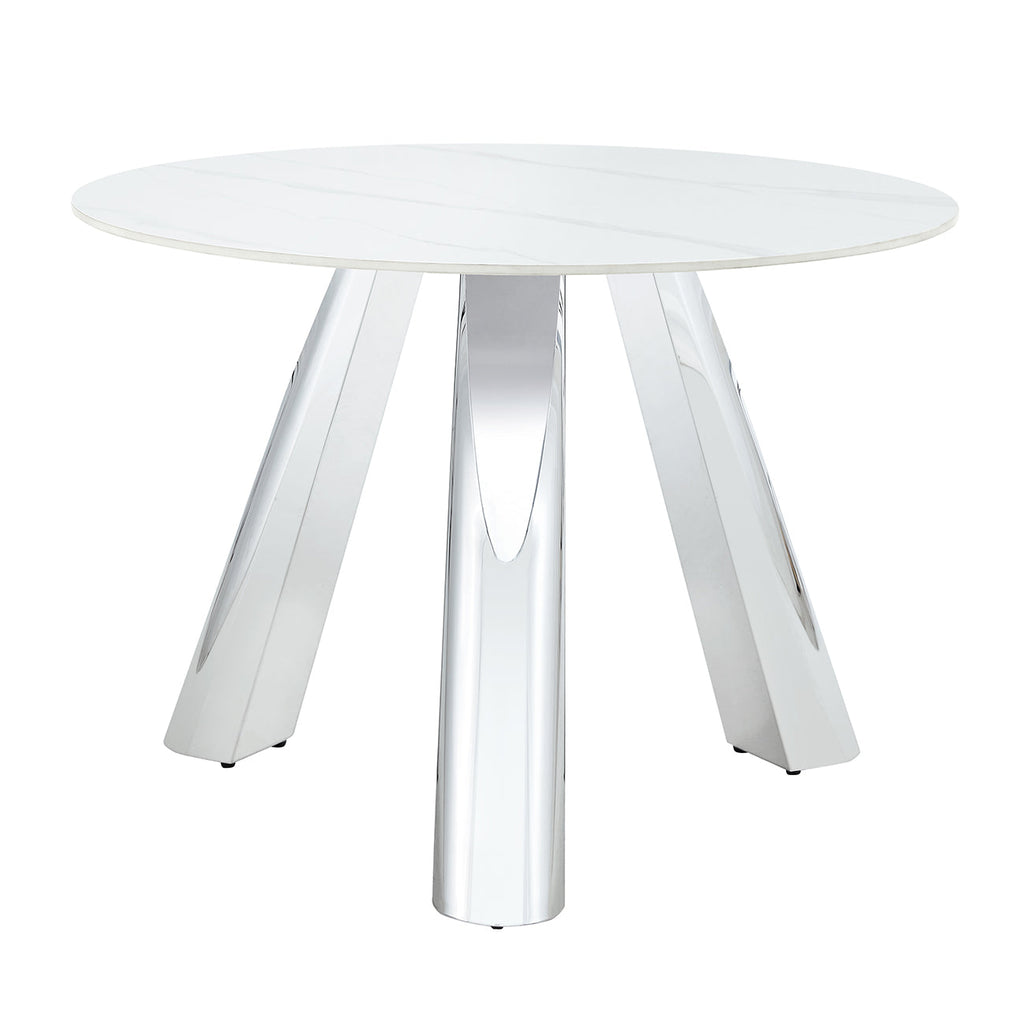 42' Luxury Sintered Stone Table: 0.45' Durable Top + 6' Steel Legs, 350lb Capacity, Stain/Heat-Resistant White/Gray Veined Surface - Modern Minimalist Design