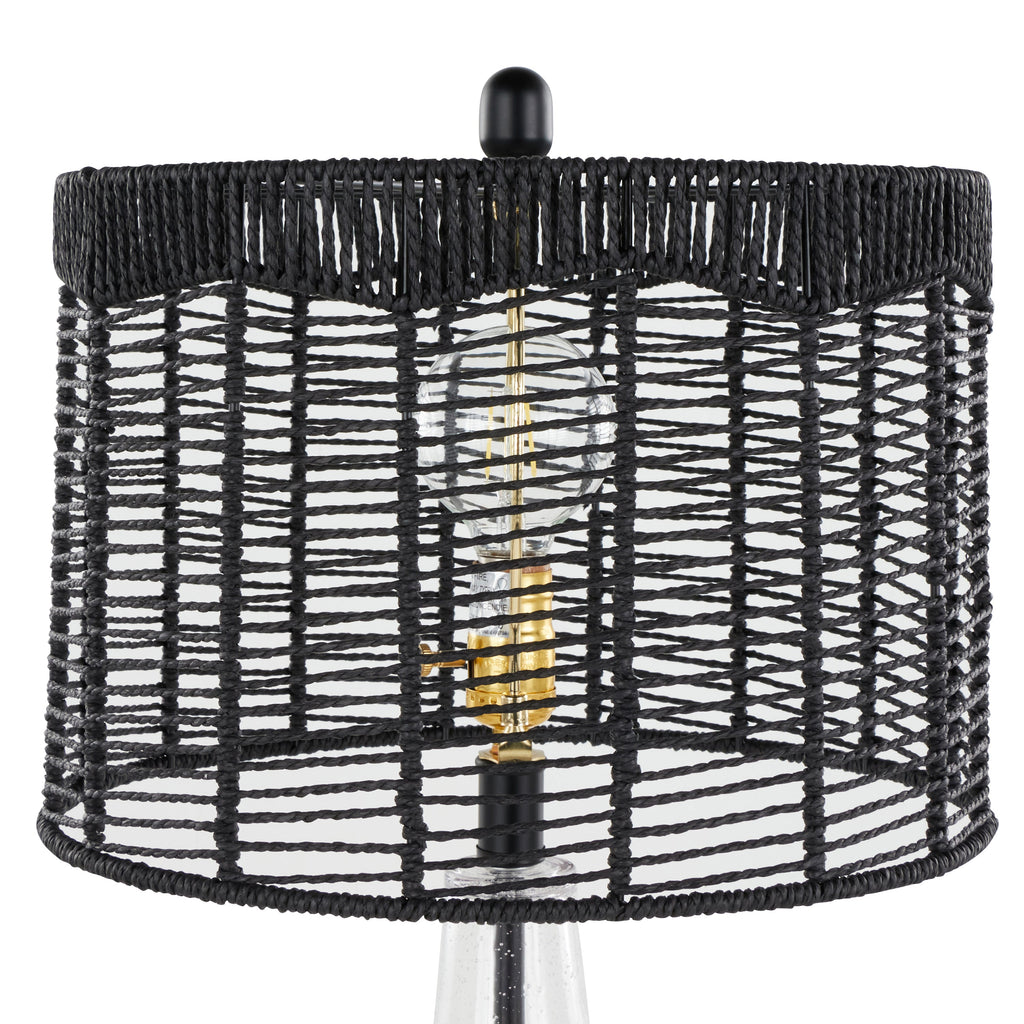 Jenna 26 ' Contemporary Glass Table Lamp in Clear Seeded Glass, Matte Black Metal and Matte Black Rope Rattan Shade from Grandview Gallery by LumiSource - Set of 2
