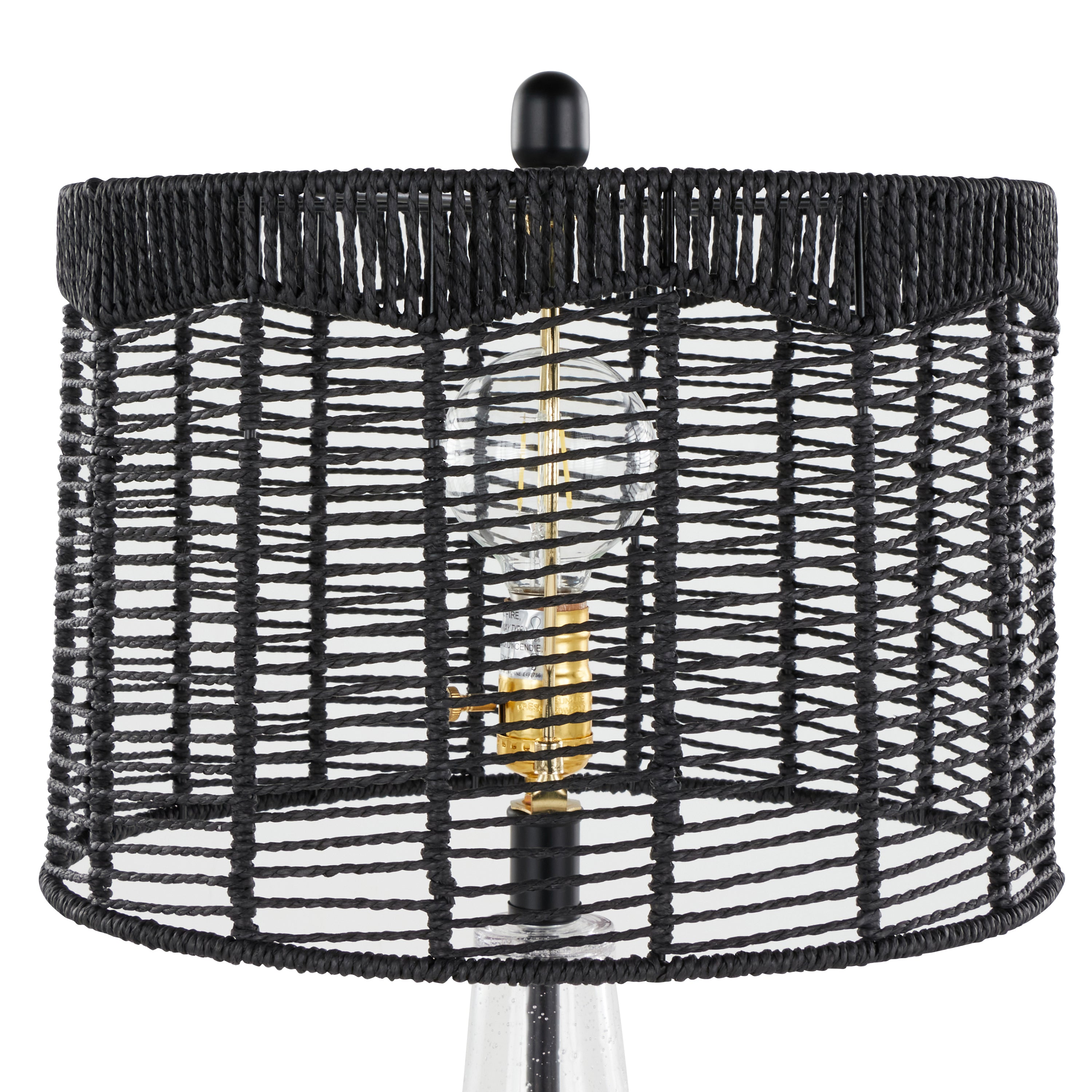 Jenna 26 ' Contemporary Glass Table Lamp in Clear Seeded Glass, Matte Black Metal and Matte Black Rope Rattan Shade from Grandview Gallery by LumiSource - Set of 2