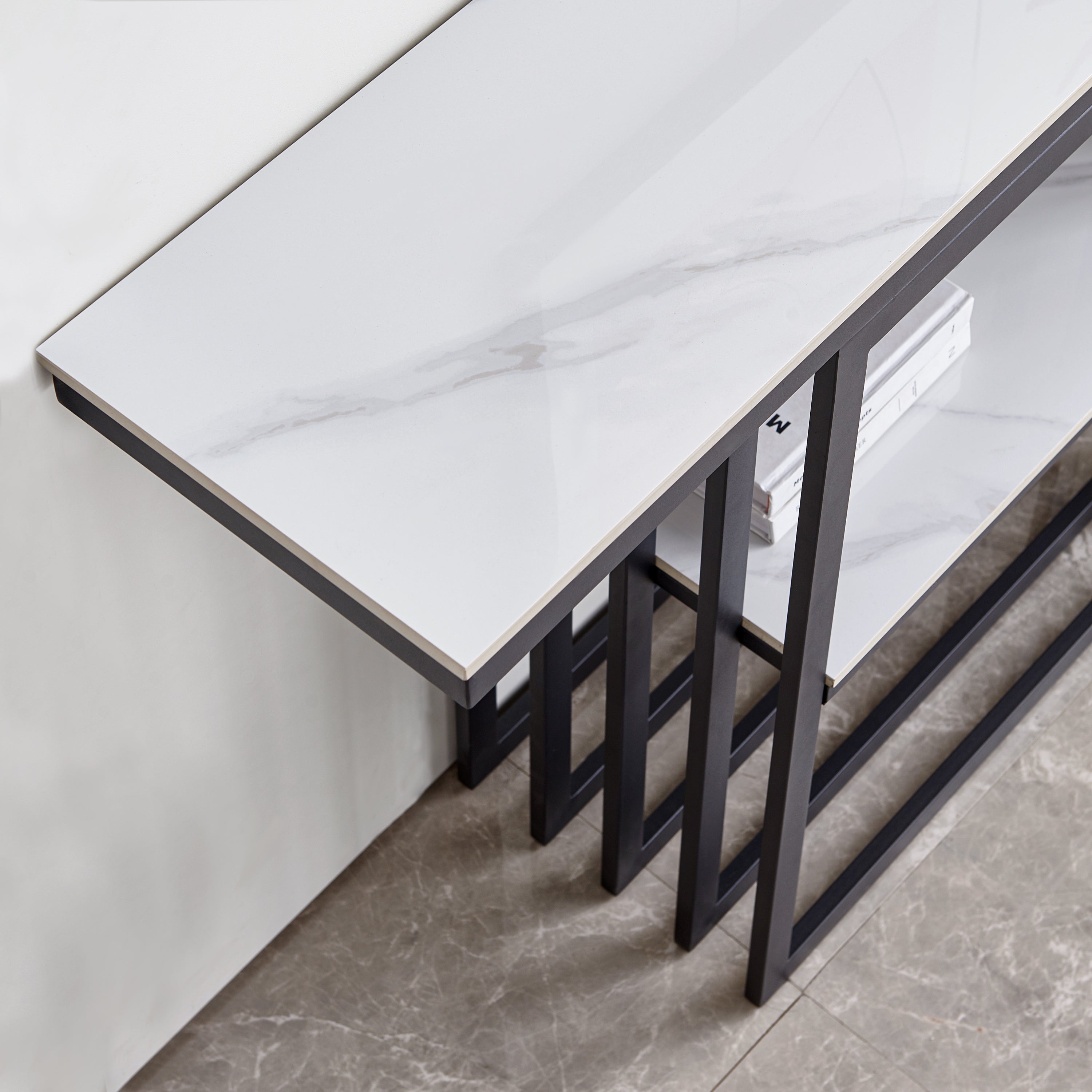 Modern Console Table, Metal Frame with Adjustable foot pads for Entrance, Corridor, Living room & Office.(Black)