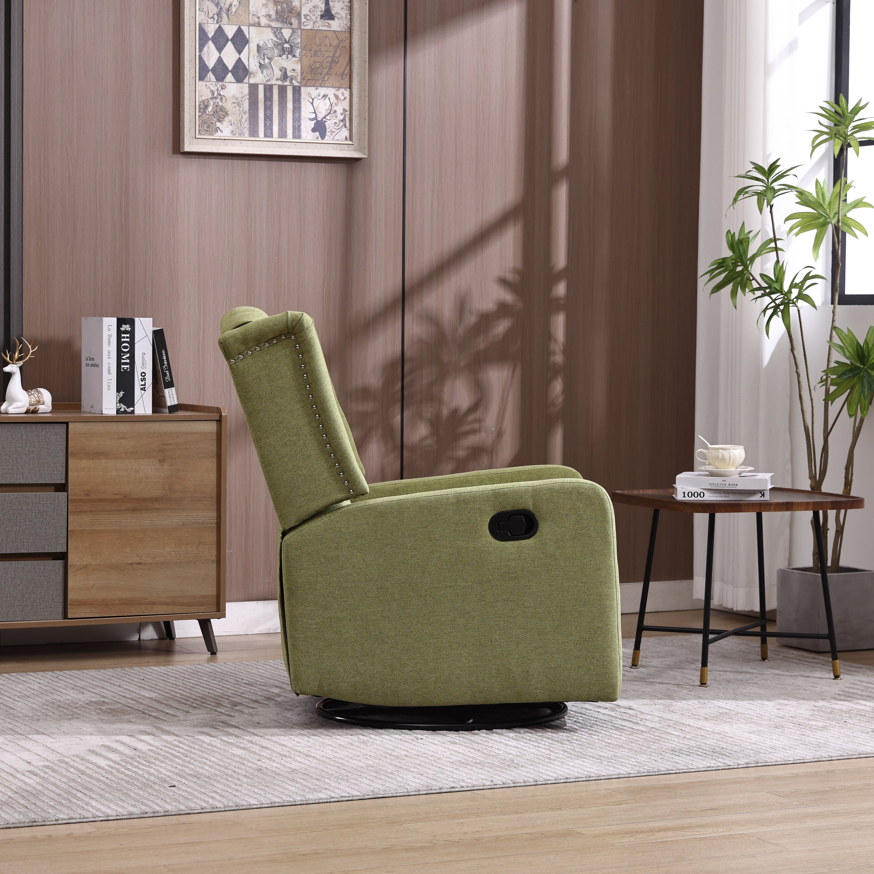 COOLMORE Rocking Recliner Chair,360 Degree Swivel Nursery Rocking Chair,Glider Chair,Modern Small Rocking Swivel Recliner Chair for Bedroom,Living Room Chair Home Theater Seat (Ovive Green)