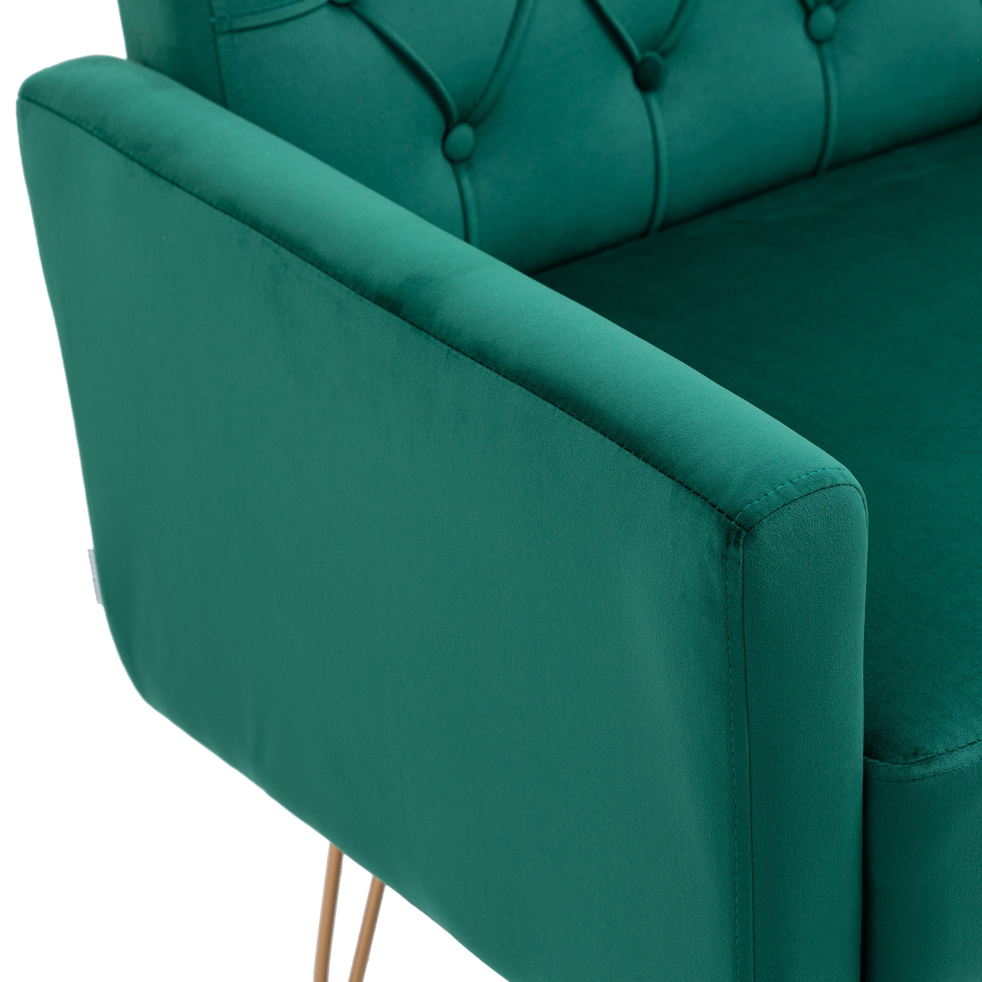 COOLMORE Velvet Armchair Single Sofa Modern Tufted Upholstered Side Reading Chairs with Arm and Gold Metal Leg for Living Room Bedroom (Green)