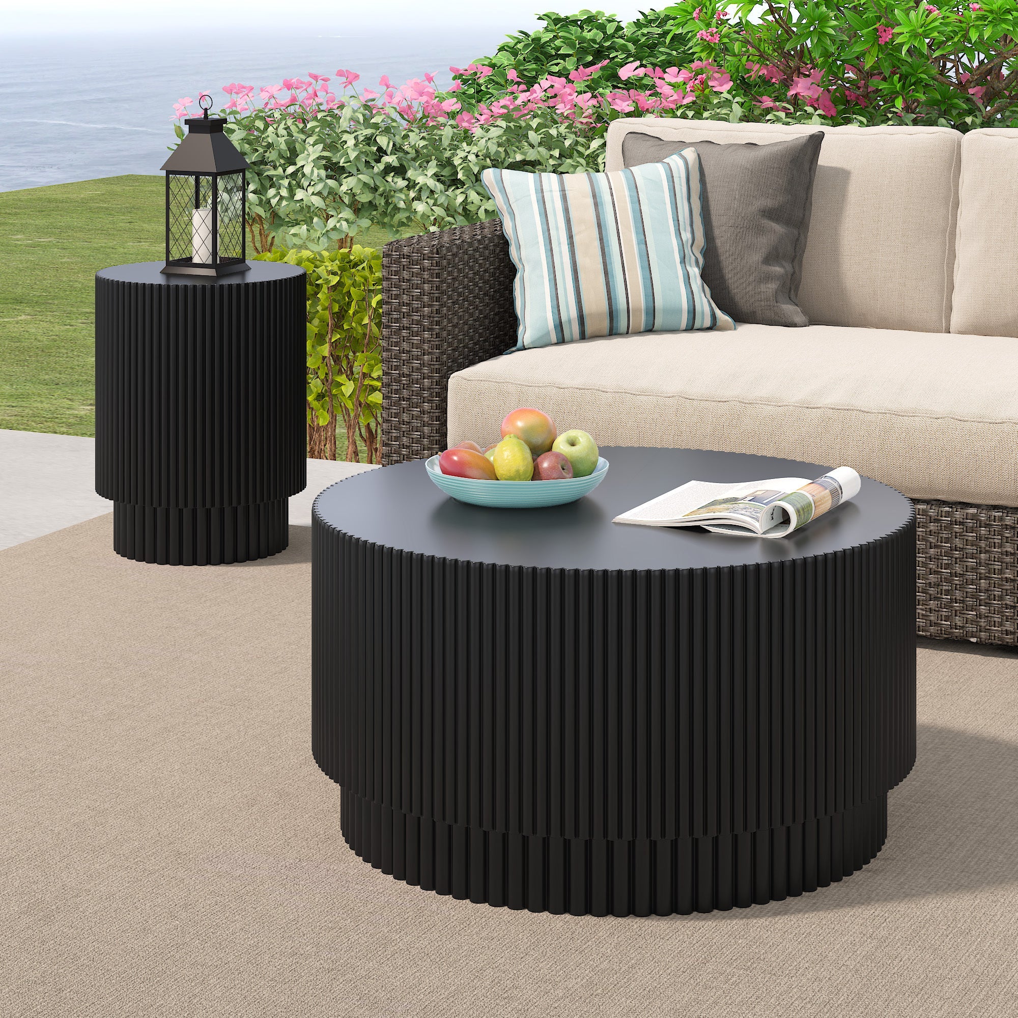 15.72-inch H-barrel coffee table, Nordic style, simple design, suitable for indoor and outdoor use, magnesium oxide material, suitable for living room, bedroom or garden sofa