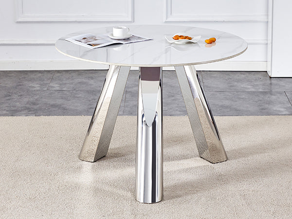 42' Luxury Sintered Stone Table: 0.45' Durable Top + 6' Steel Legs, 350lb Capacity, Stain/Heat-Resistant White/Gray Veined Surface - Modern Minimalist Design