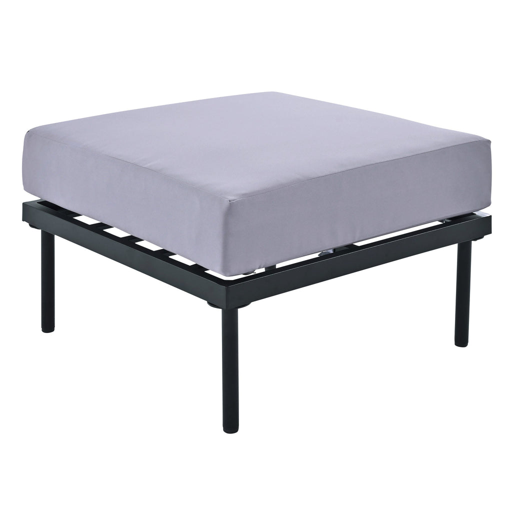 TREXM 8-Piece Patio Sectional Sofa Set with Tempered Glass Coffee Table and Wooden Coffee Table for Outdoor Oasis, Garden, Patio and Poolside (Light Grey Cushion + Black Steel)