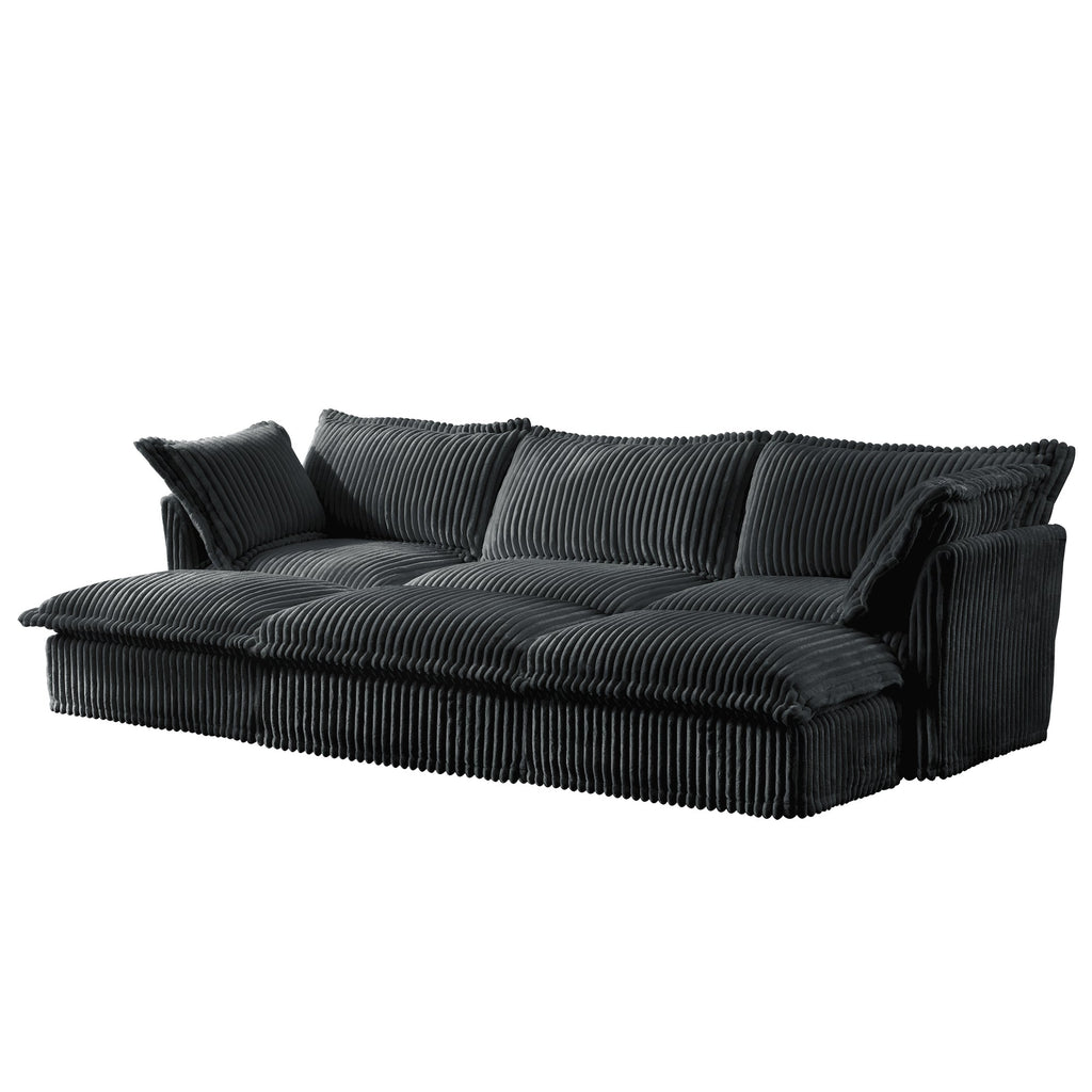 Living Room Sofa Slipcovered Sofa 3 Seater Sofa With 3 Ottomans, Oversized 3-Seat Sleeper Sofa Bed Home Theater Sofa, Corduroy, Gray