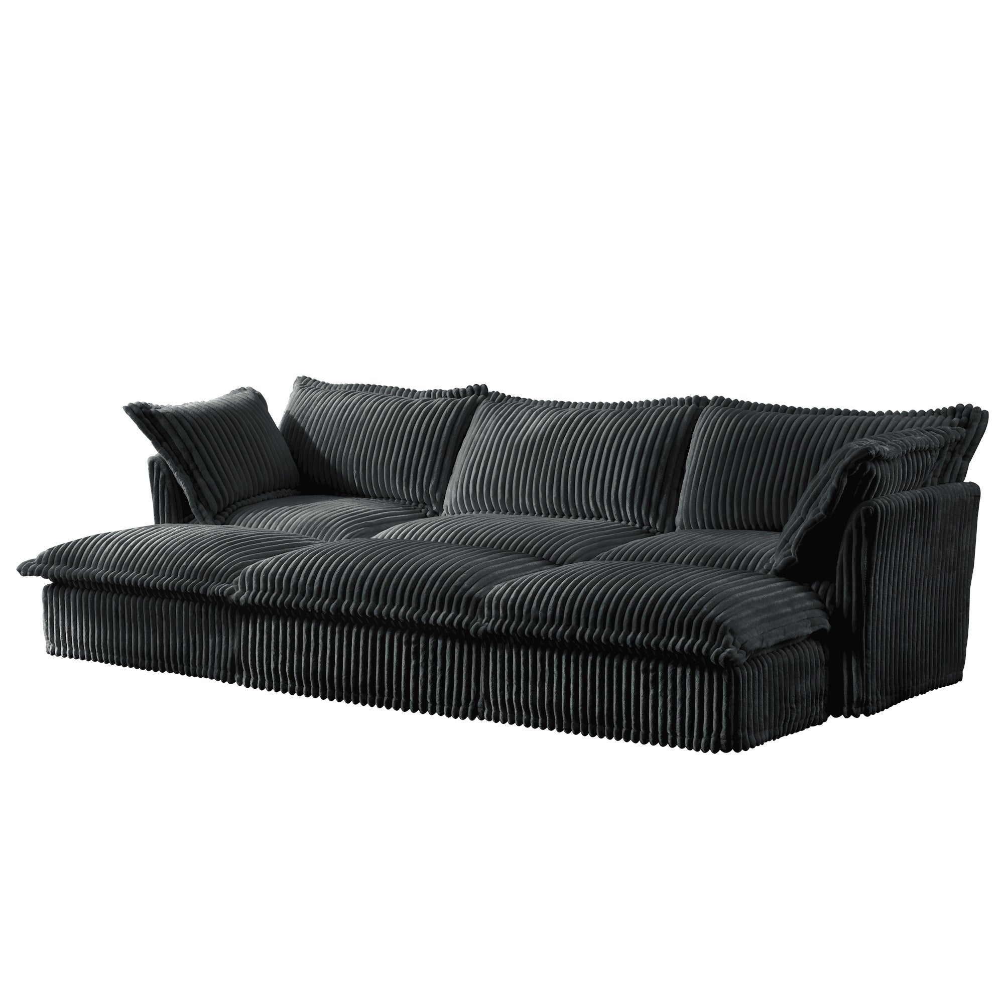 Living Room Sofa Slipcovered Sofa 3 Seater Sofa With 3 Ottomans, Oversized 3-Seat Sleeper Sofa Bed Home Theater Sofa, Corduroy, Gray
