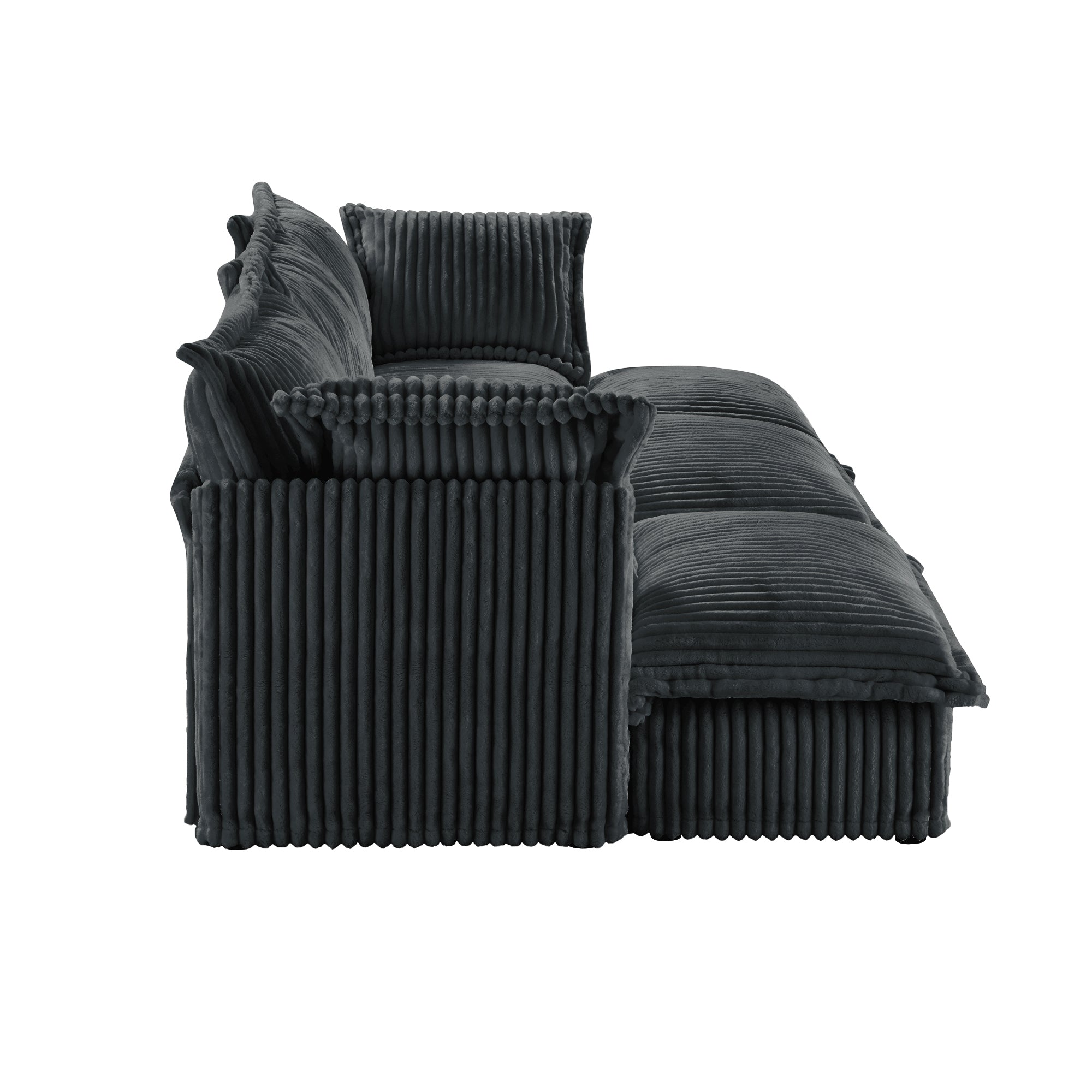 Living Room Sofa Slipcovered Sofa 3 Seater Sofa With 3 Ottomans, Oversized 3-Seat Sleeper Sofa Bed Home Theater Sofa, Corduroy, Gray